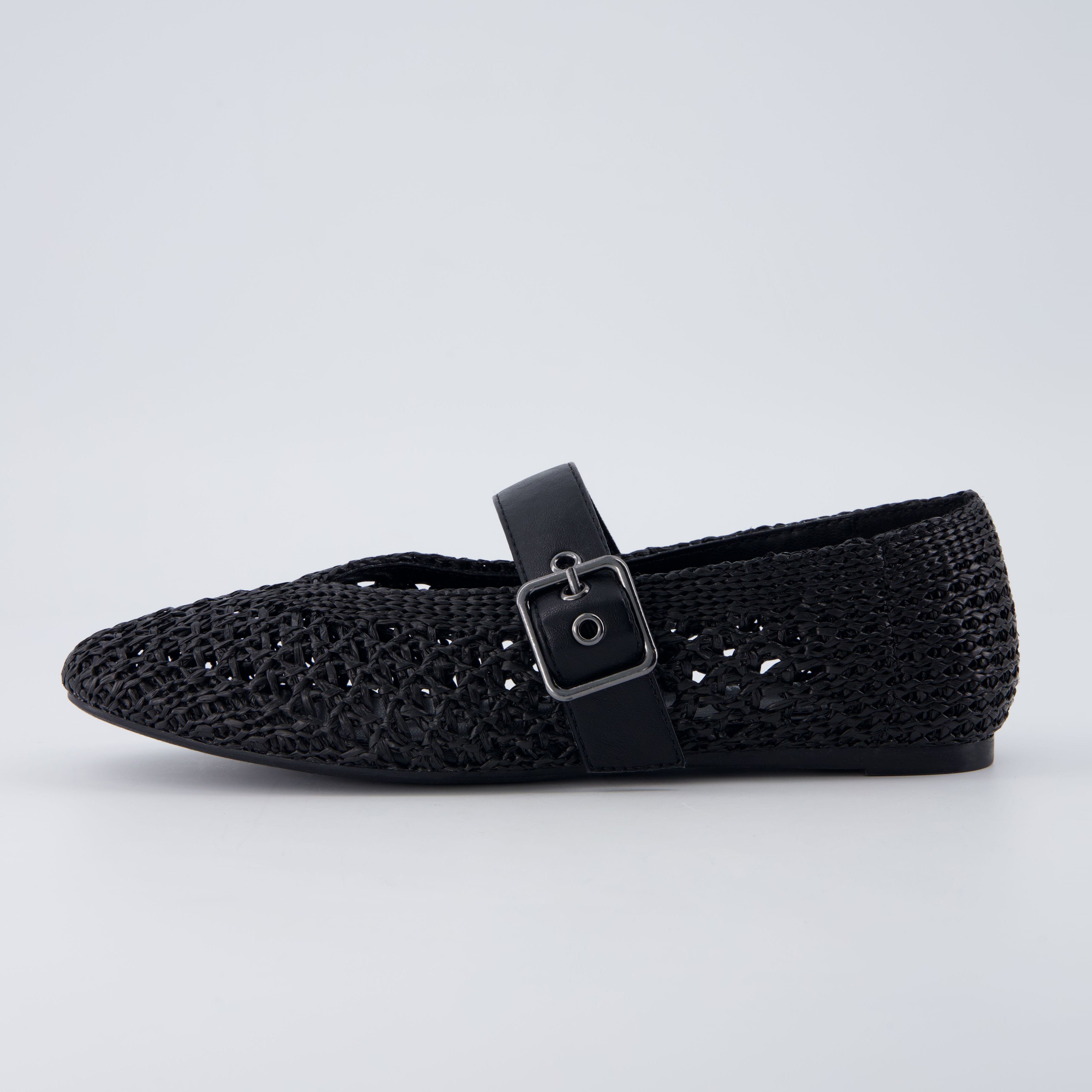 Gabby Woven Mary Jane Flats Black Medium
