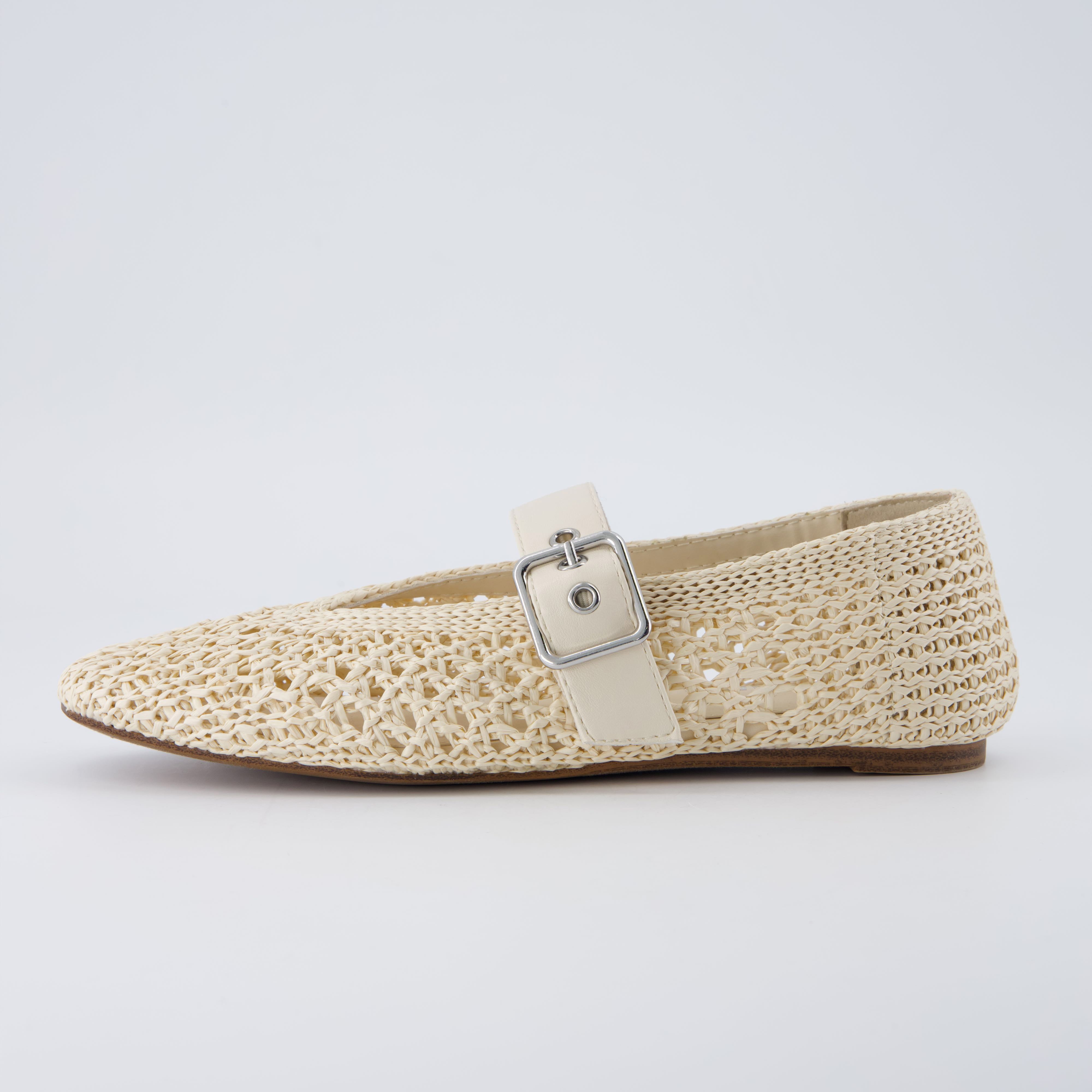 Gabby Woven Mary Jane Flats Cream Medium