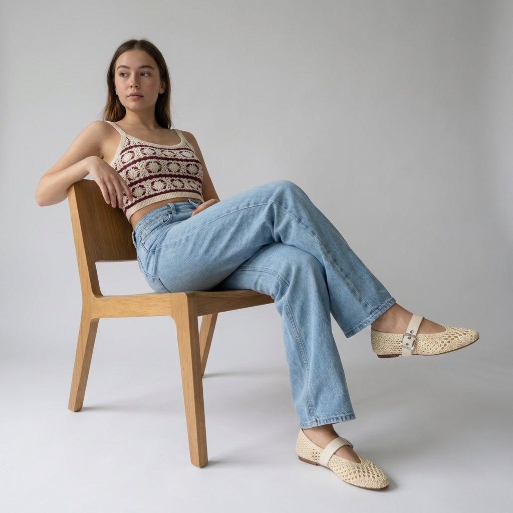 Gabby Woven Mary Jane Flats Cream Medium