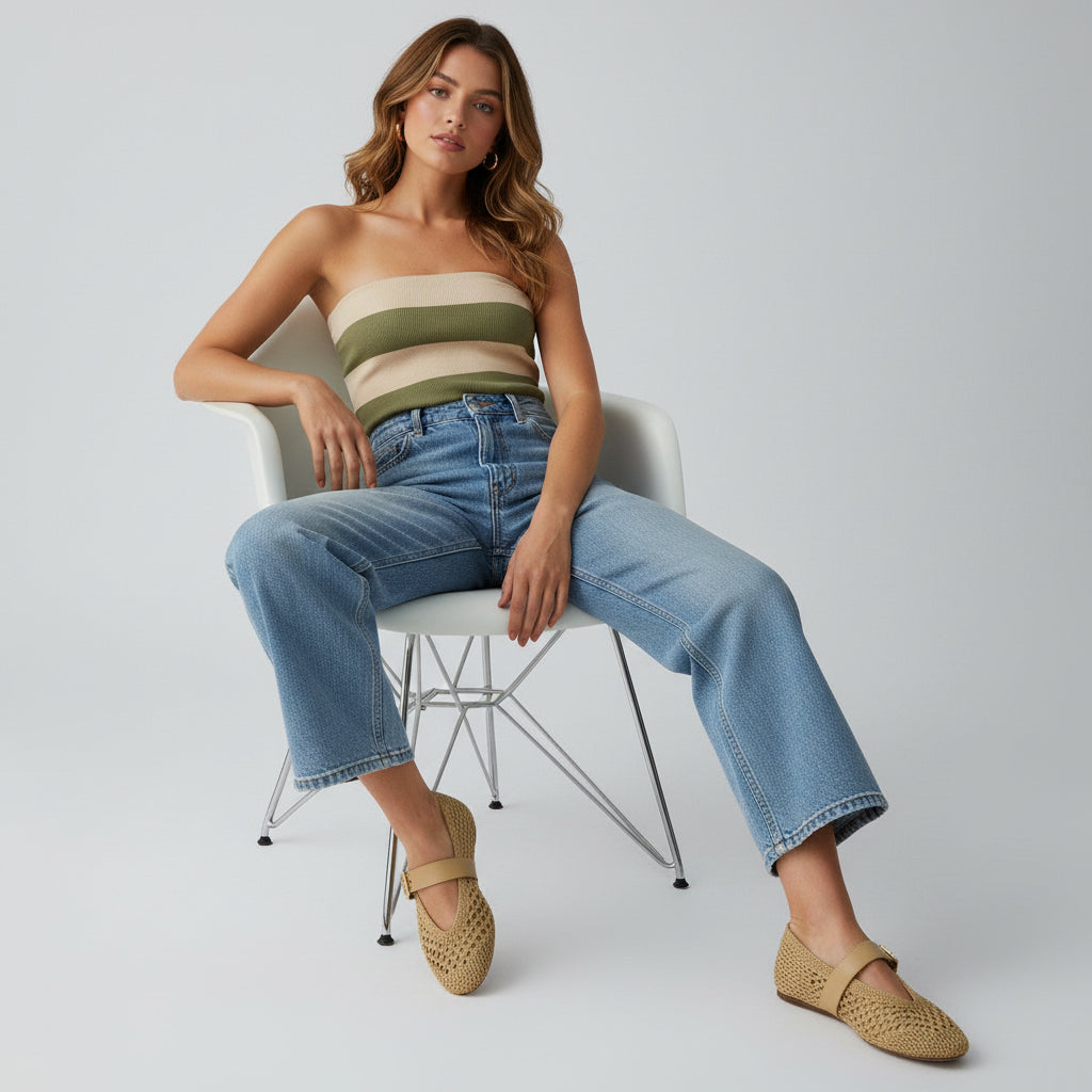 Gabby Woven Mary Jane Flats Tan Medium