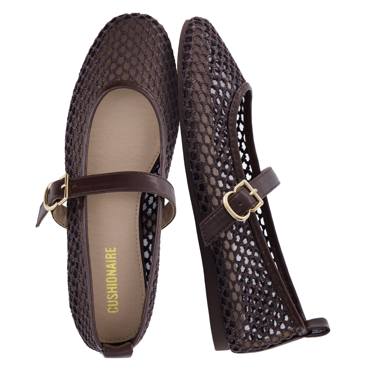 Gracie Mesh Mary Jane Flats Coffee Medium