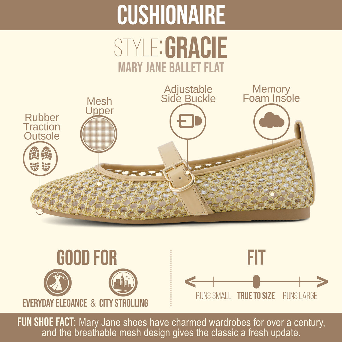 Gracie Mesh Mary Jane Flats Natural Medium