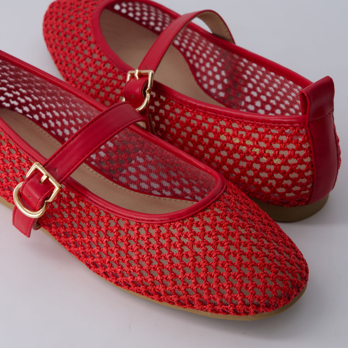 Gracie Mesh Mary Jane Flats Red Medium