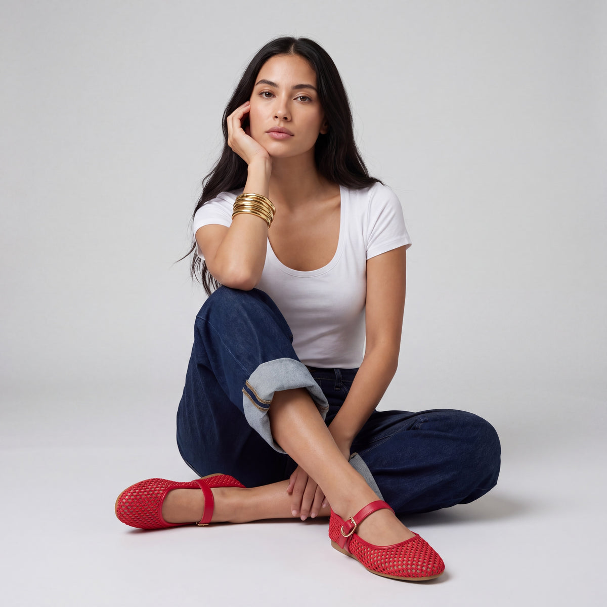 Gracie Mesh Mary Jane Flats Red Medium
