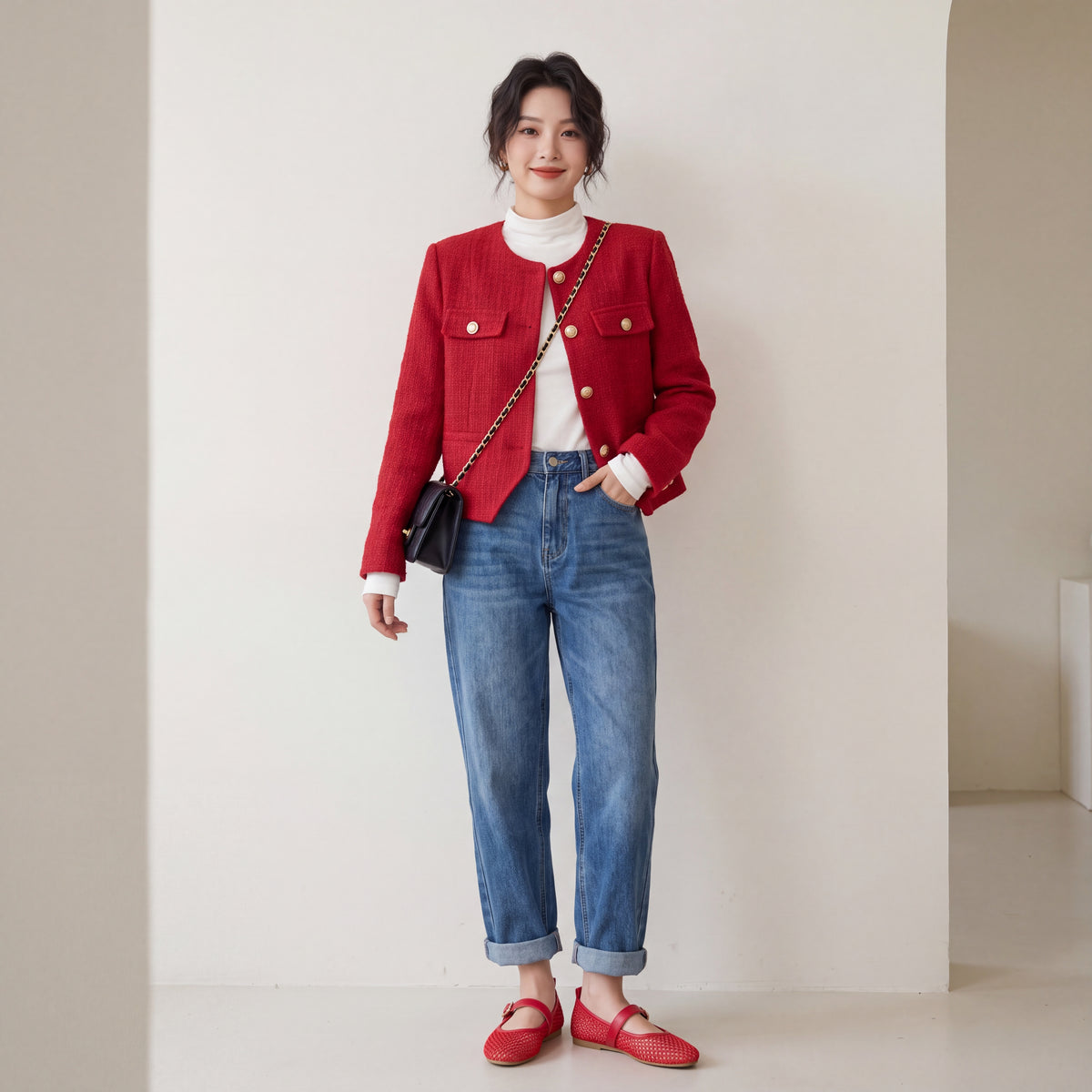 Gracie Mesh Mary Jane Flats Red Medium
