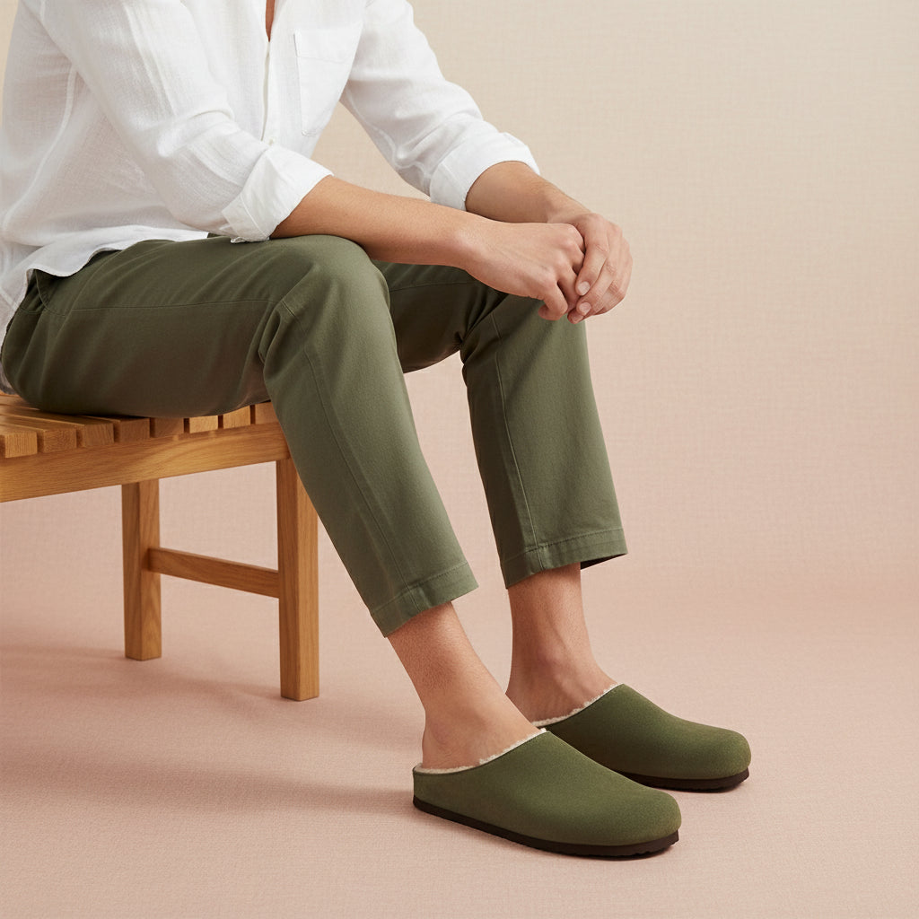 Heath-Fur Men's Slippers Olive Medium