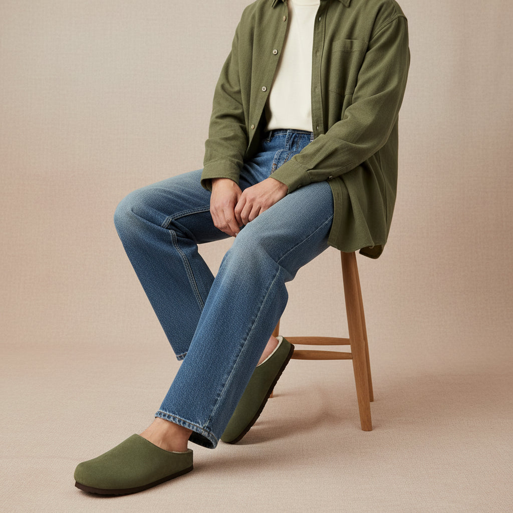 Heath-Fur Men's Slippers Olive Medium