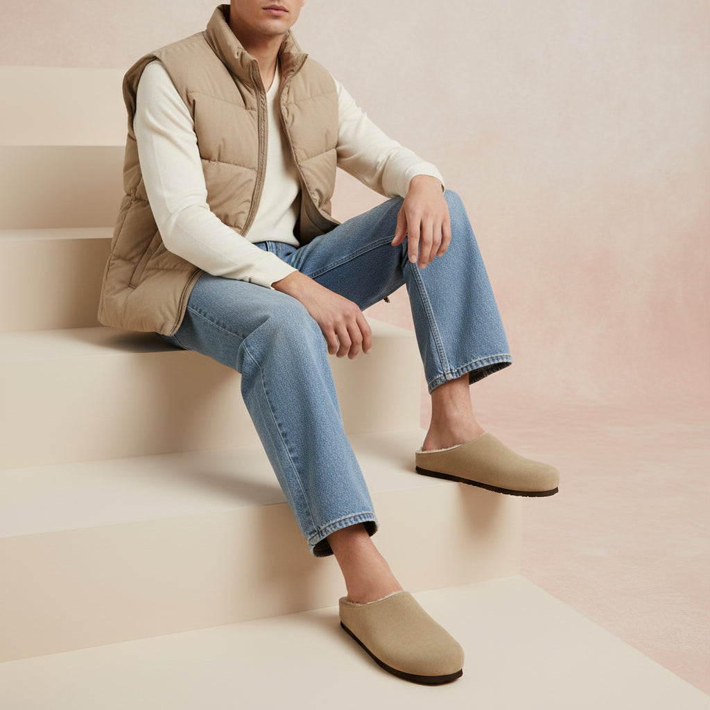 Heath-Fur Men's Slippers Taupe Medium