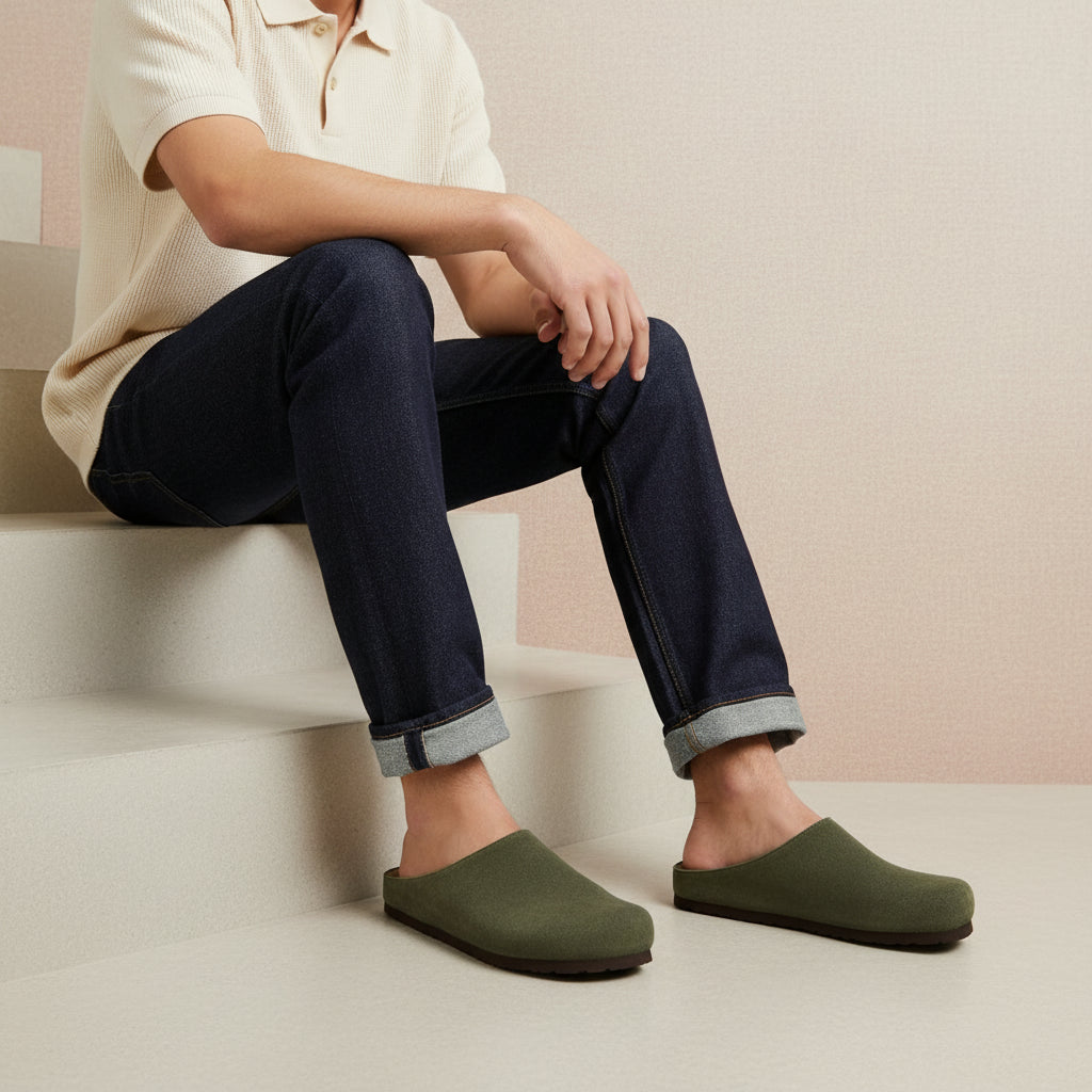 Heath Men's Leather Clogs Olive Medium