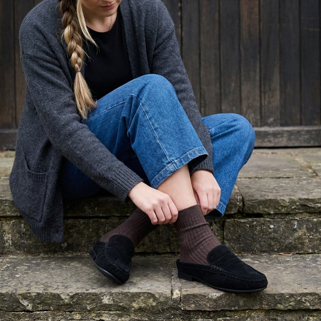 Heritage Suede Loafer Mules Black Medium