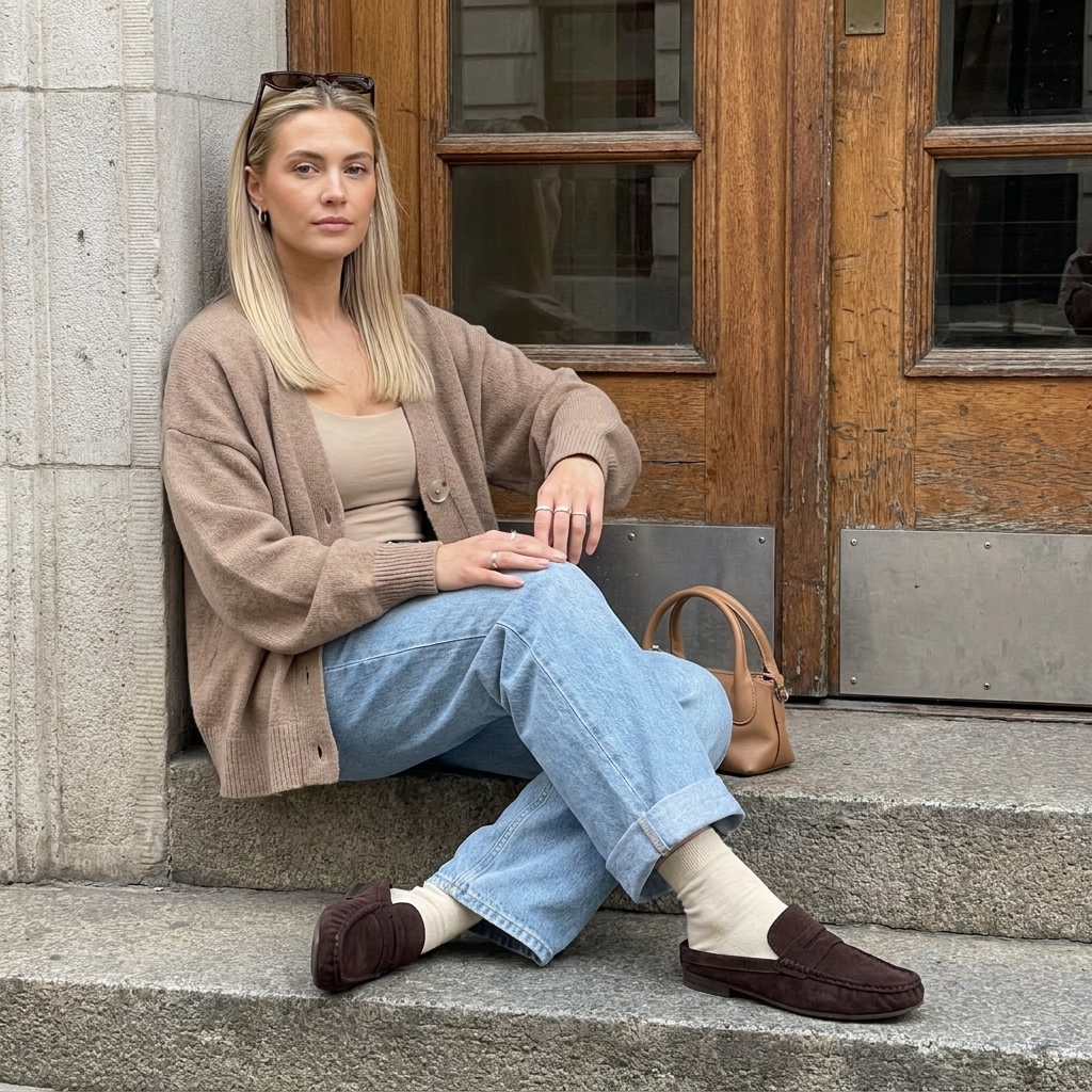 Heritage Suede Loafer Mules Chocolate Medium