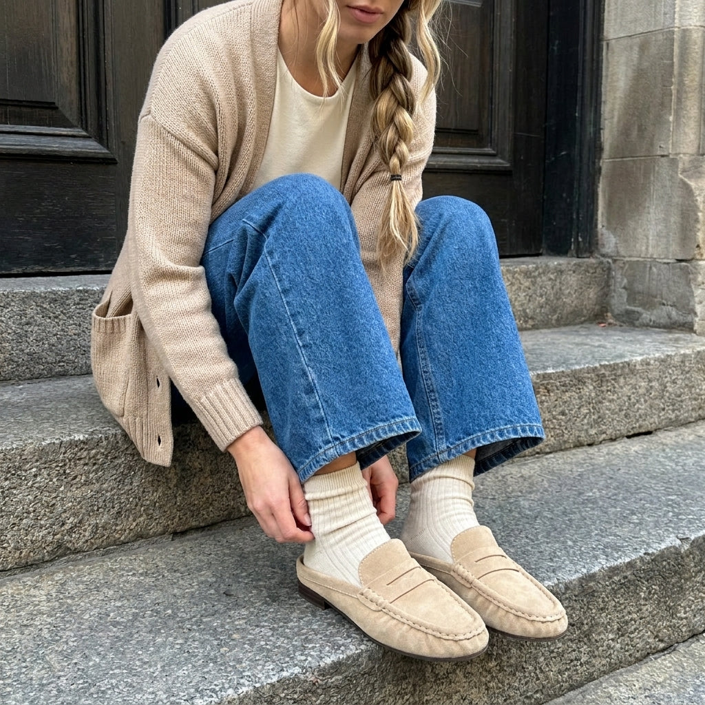 Heritage Suede Loafer Mules Sand Medium