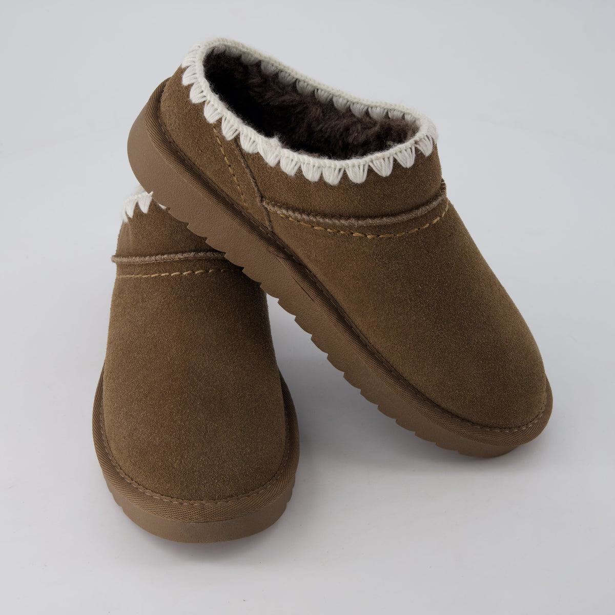 Hilo 3 Leather Kids Slippers Brown Embroidered Medium