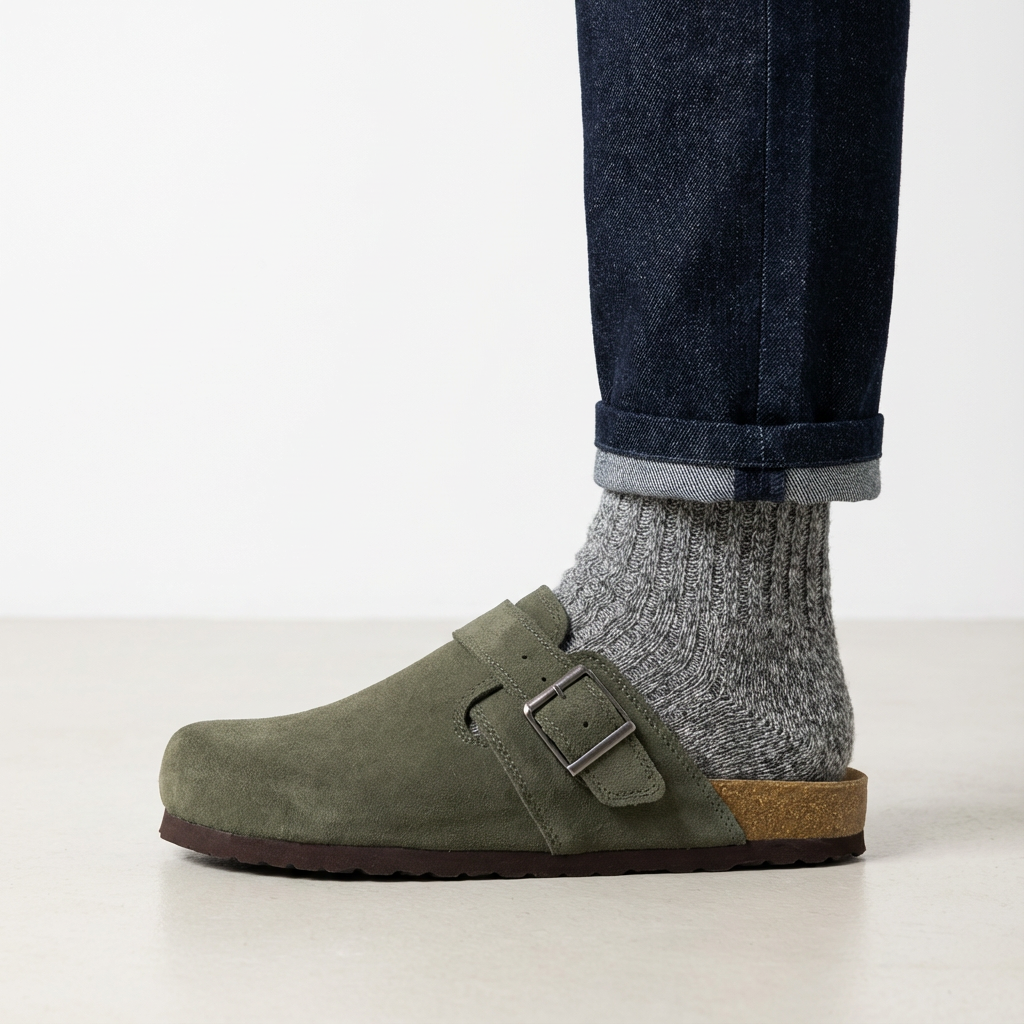 Hugo Genuine Suede Clogs Olive Medium