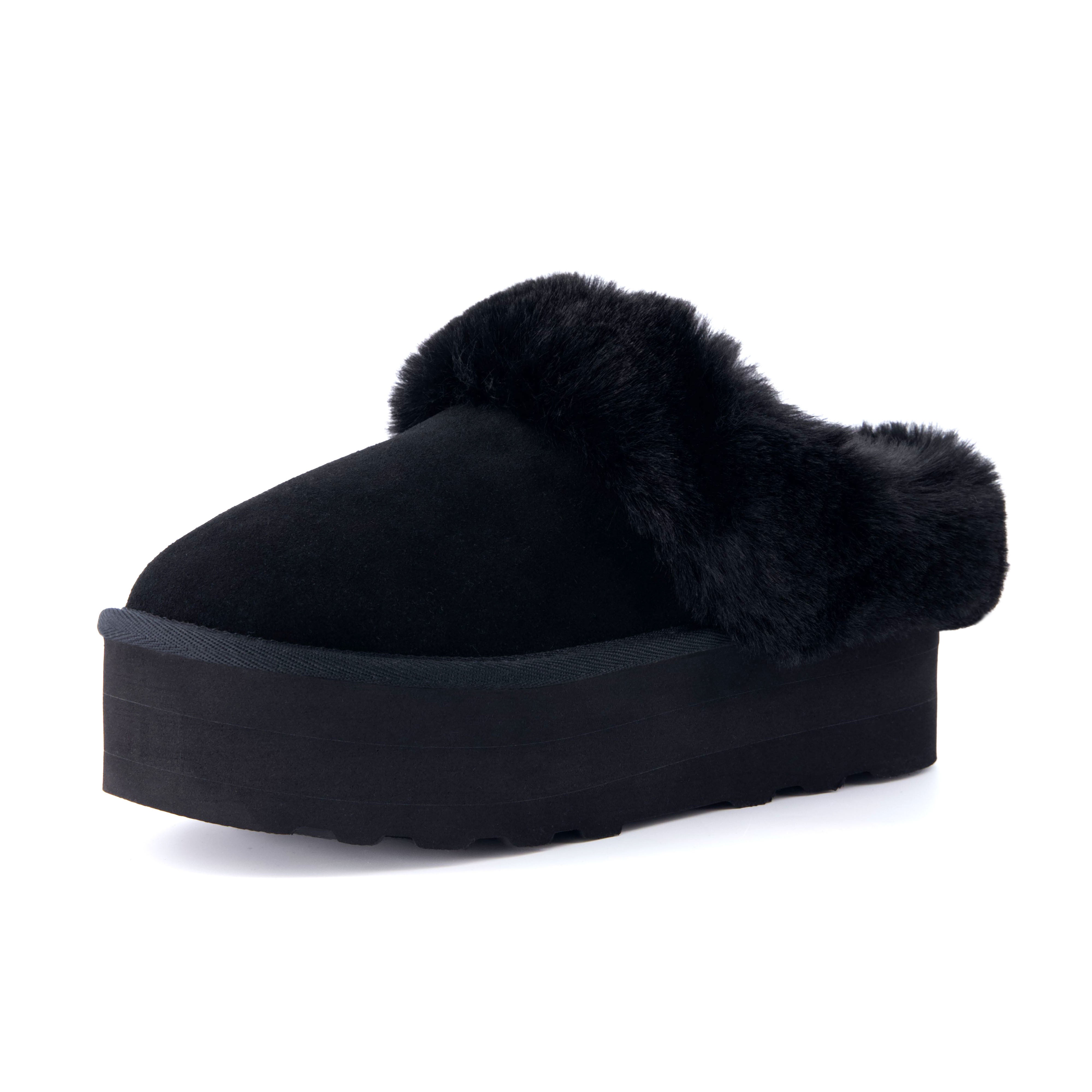 Husky Suede Cozy Platform Mule Black