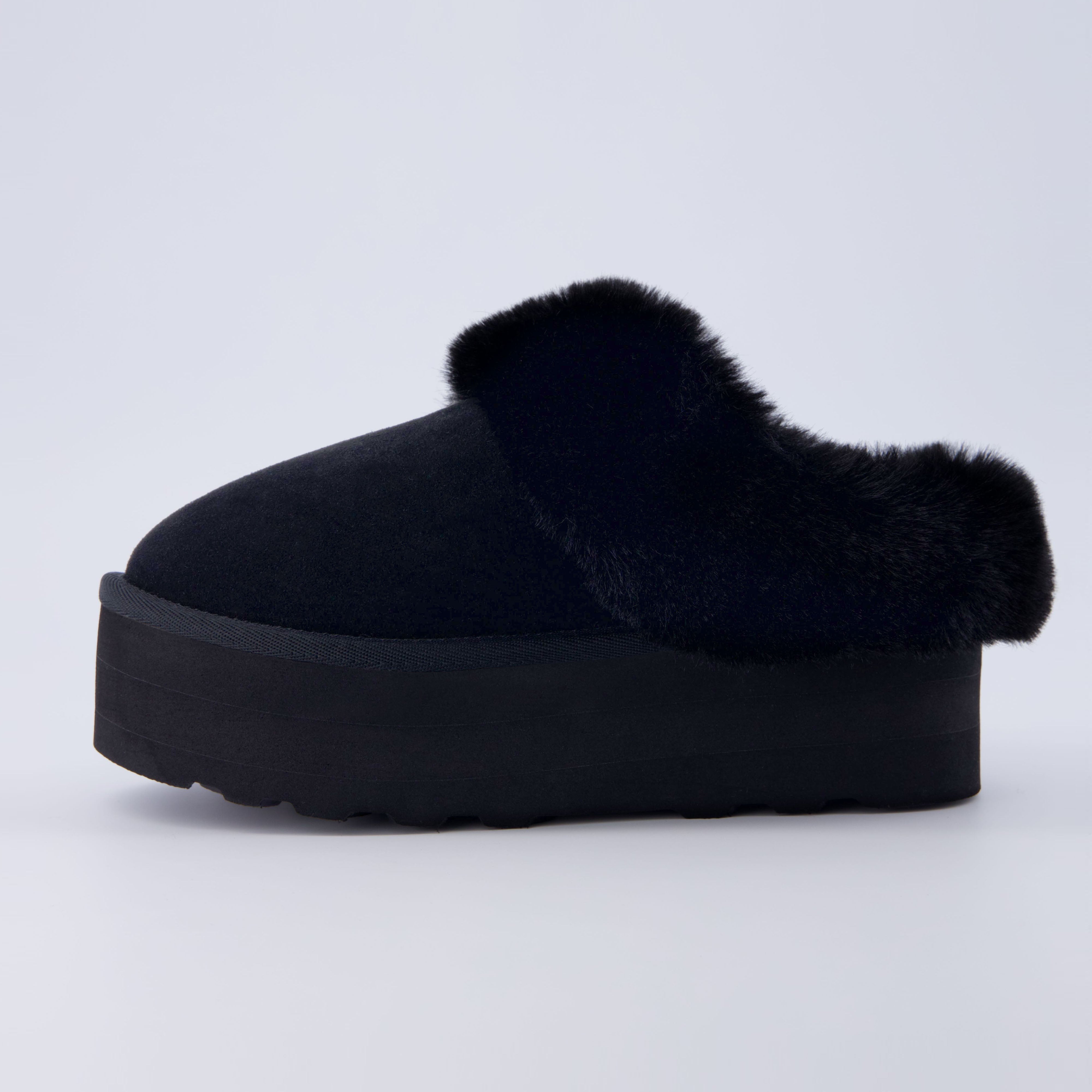Husky Suede Cozy Platform Mule Black