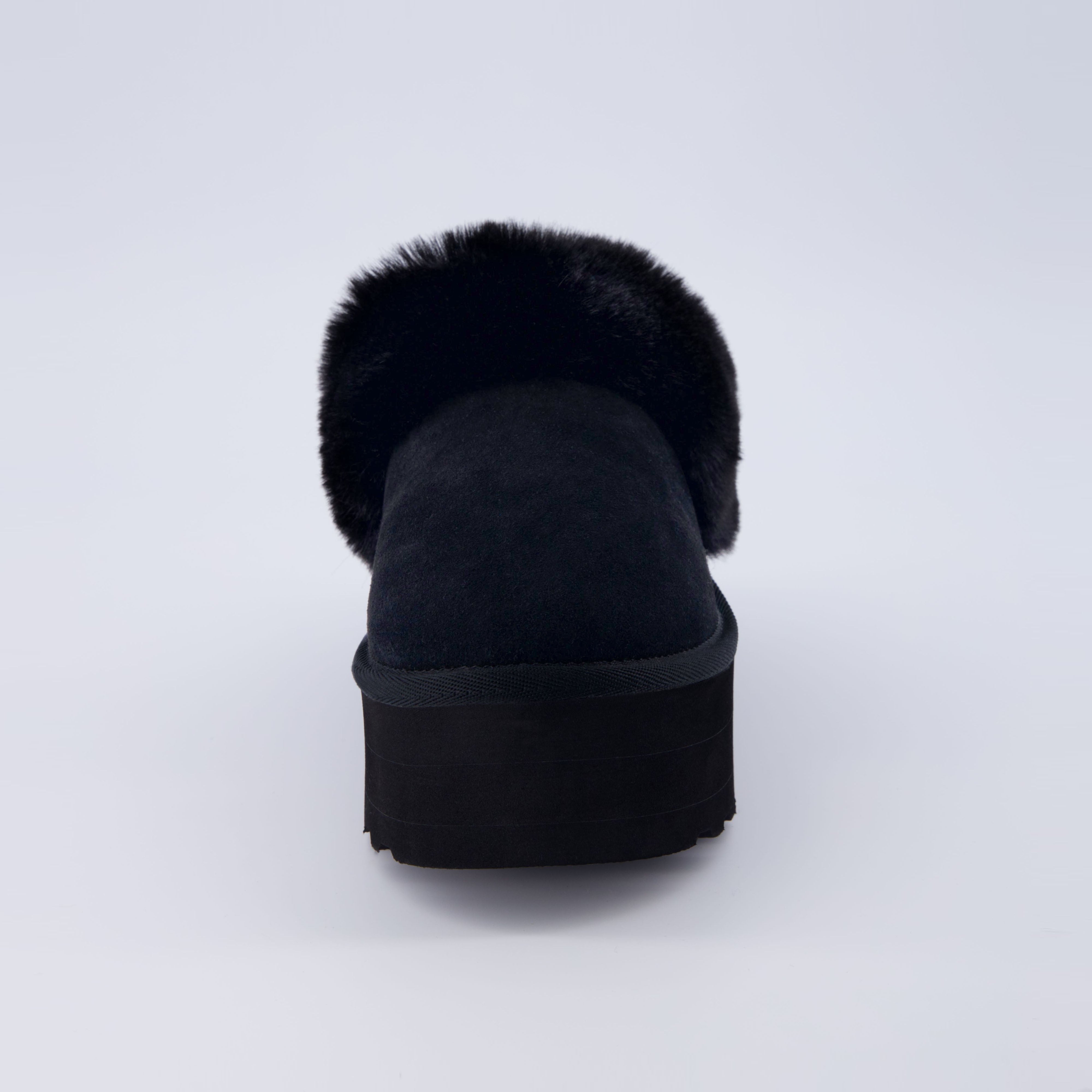 Husky Suede Cozy Platform Mule Black