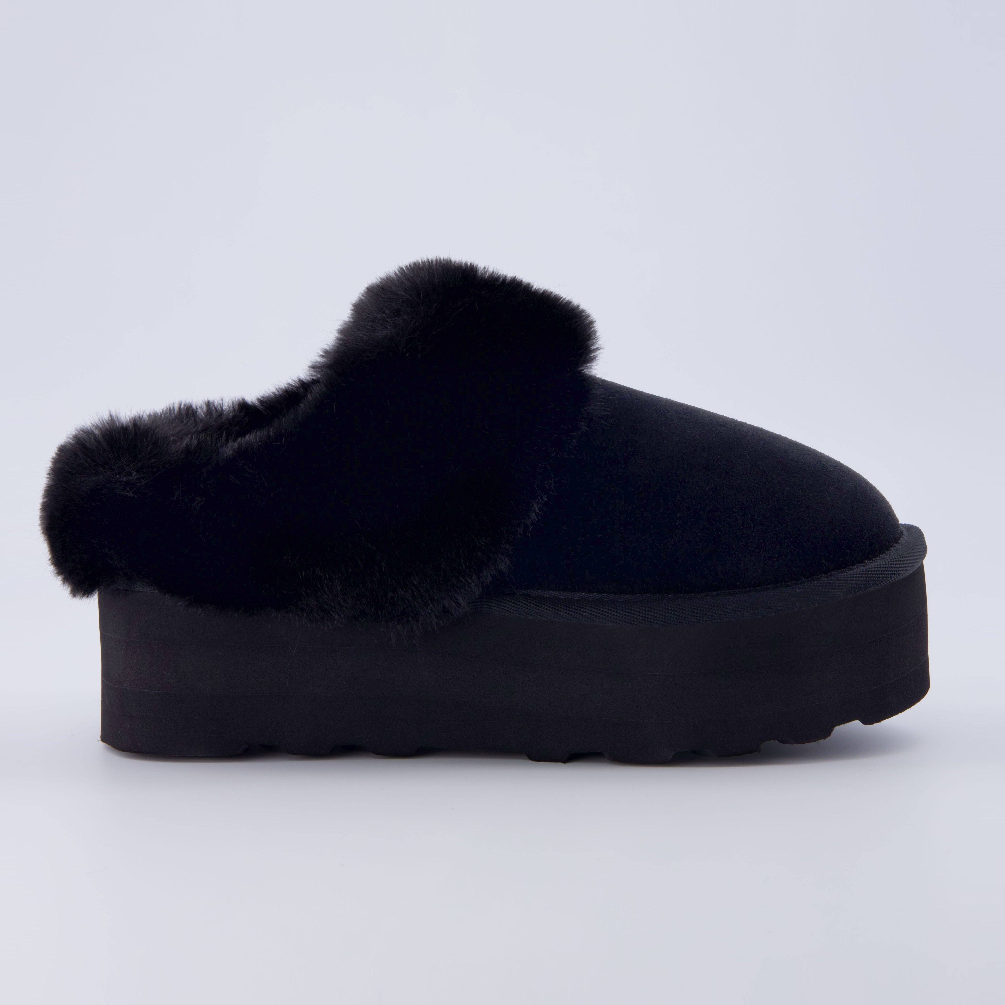 Husky Suede Cozy Platform Mule Black