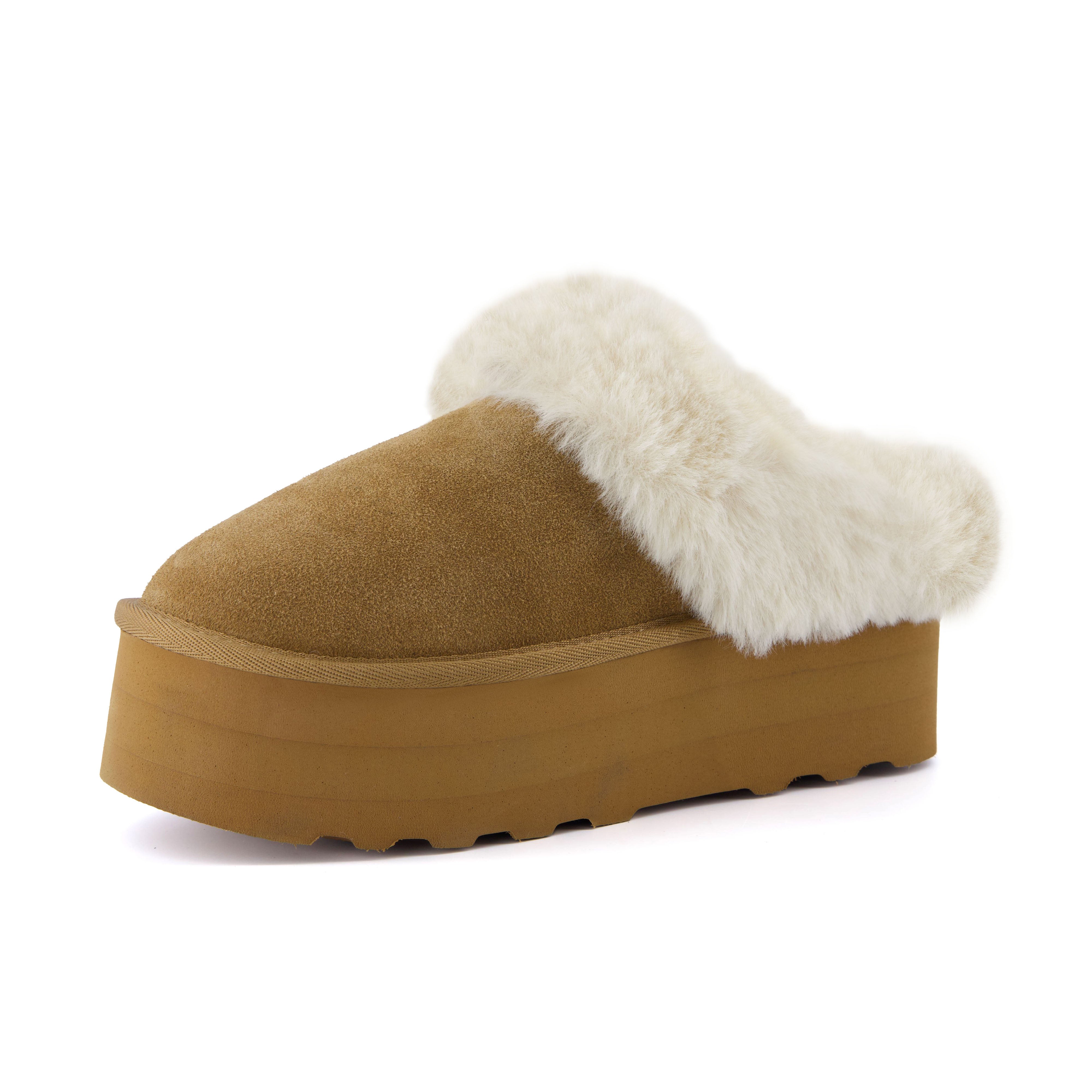 Husky Suede Cozy Platform Mule Chestnut