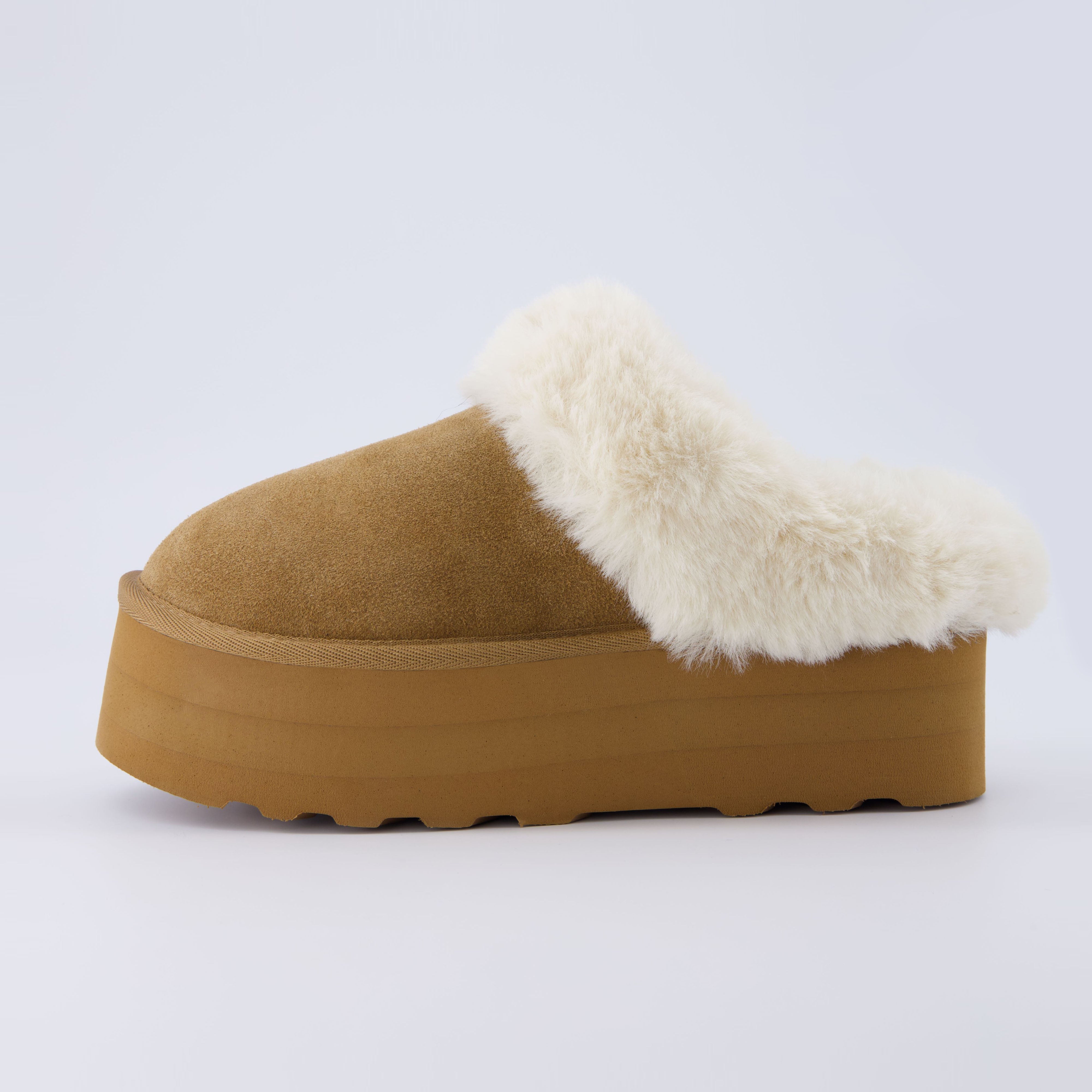 Husky Suede Cozy Platform Mule Chestnut