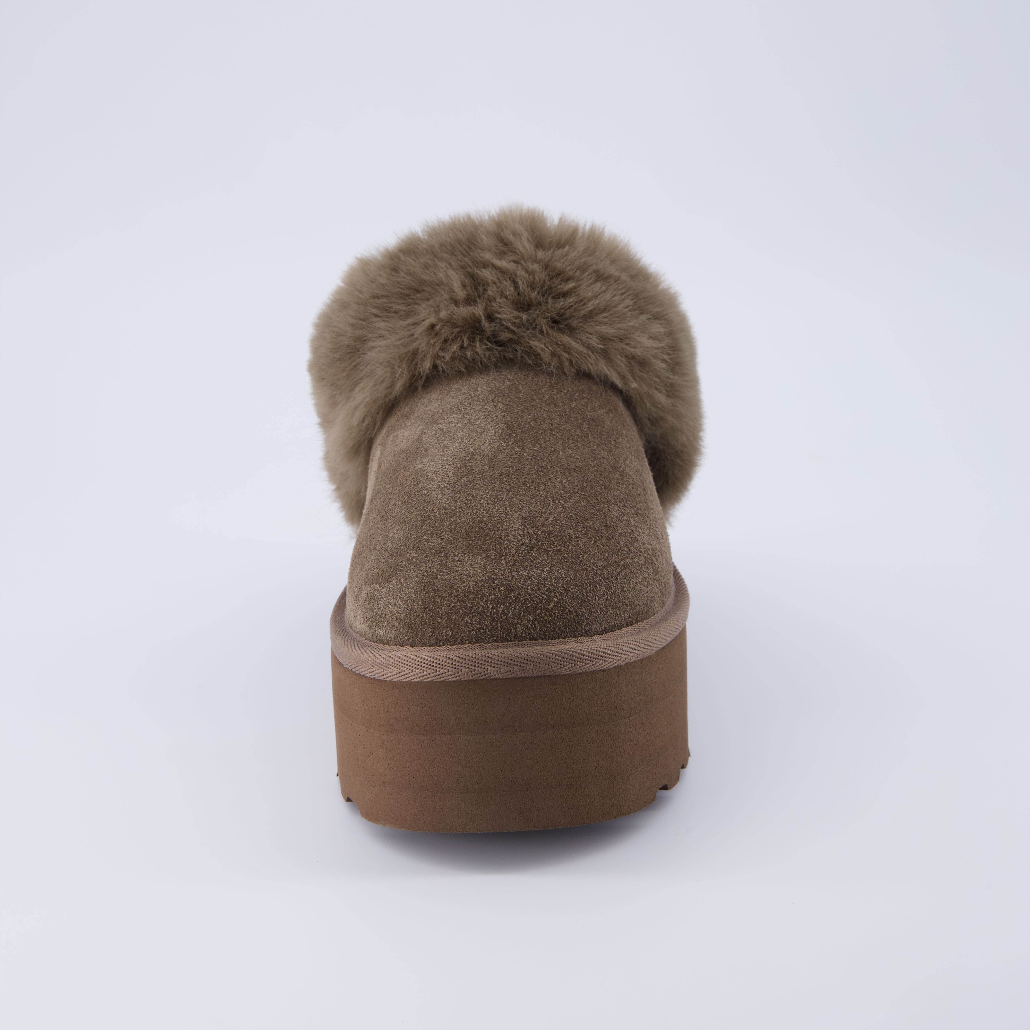 Husky Suede Cozy Platform Mule Taupe