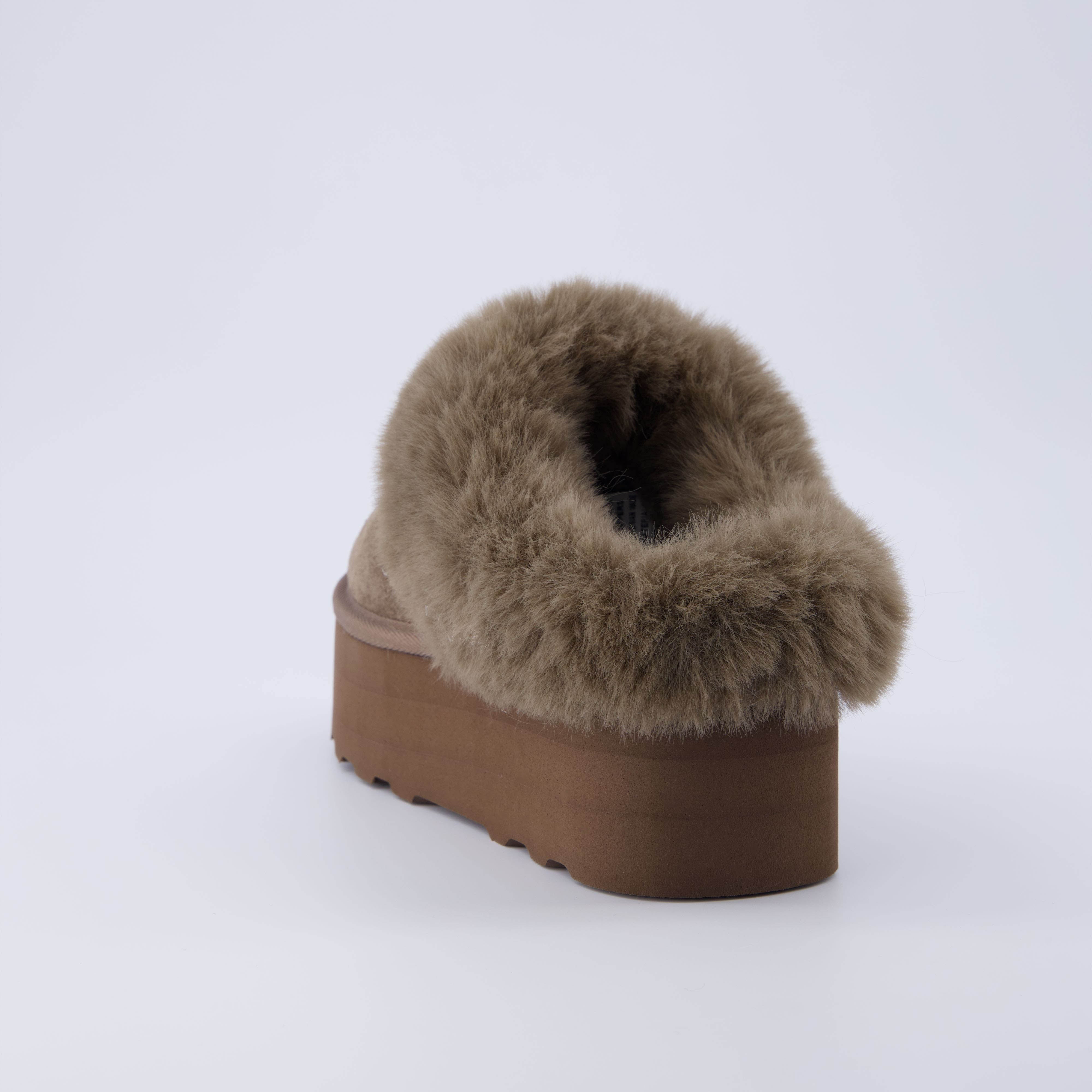 Husky Suede Cozy Platform Mule Taupe