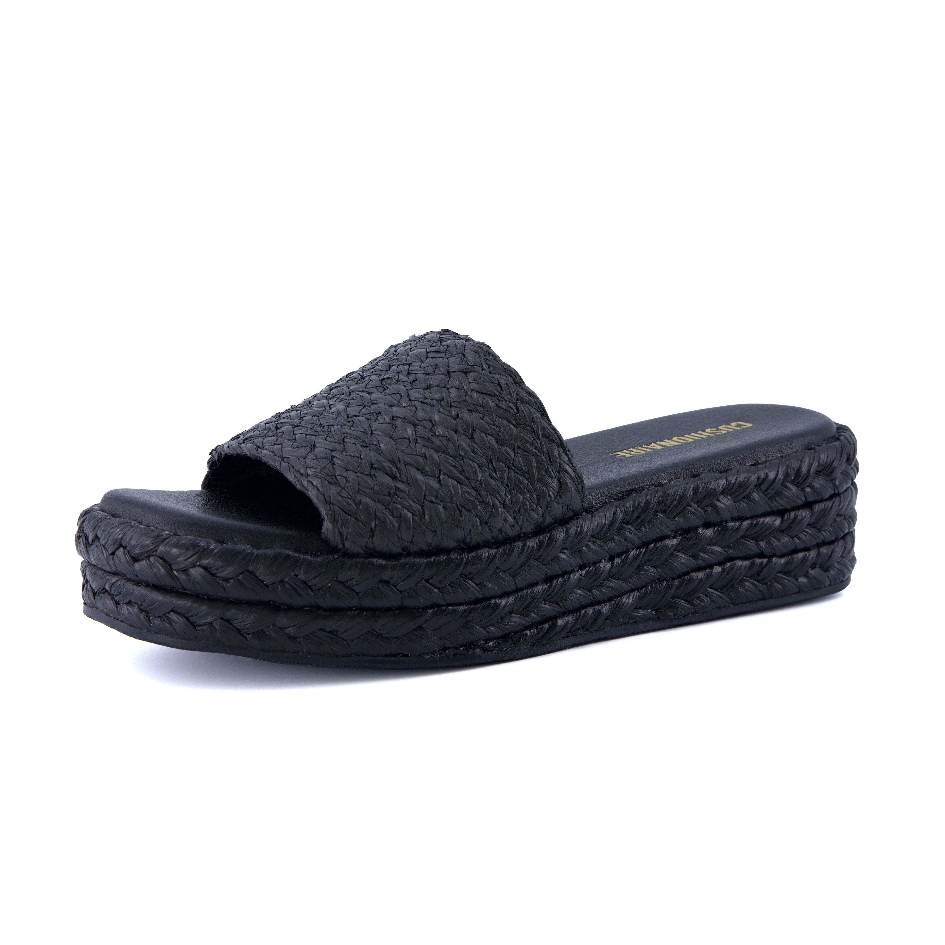 Kudos Platform Sandal Black Raffia