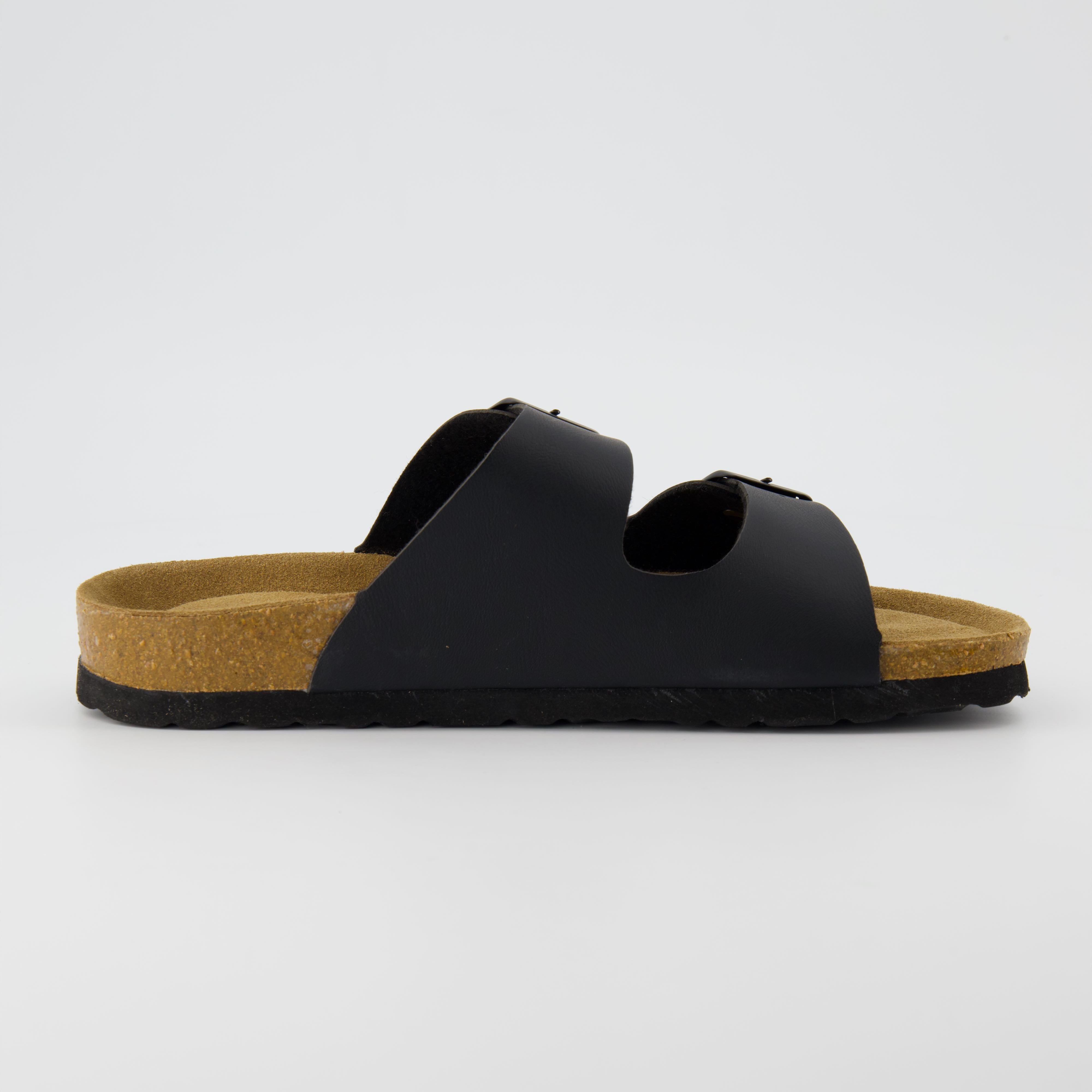 Lane Cork Footbed Sandal Black Nappa