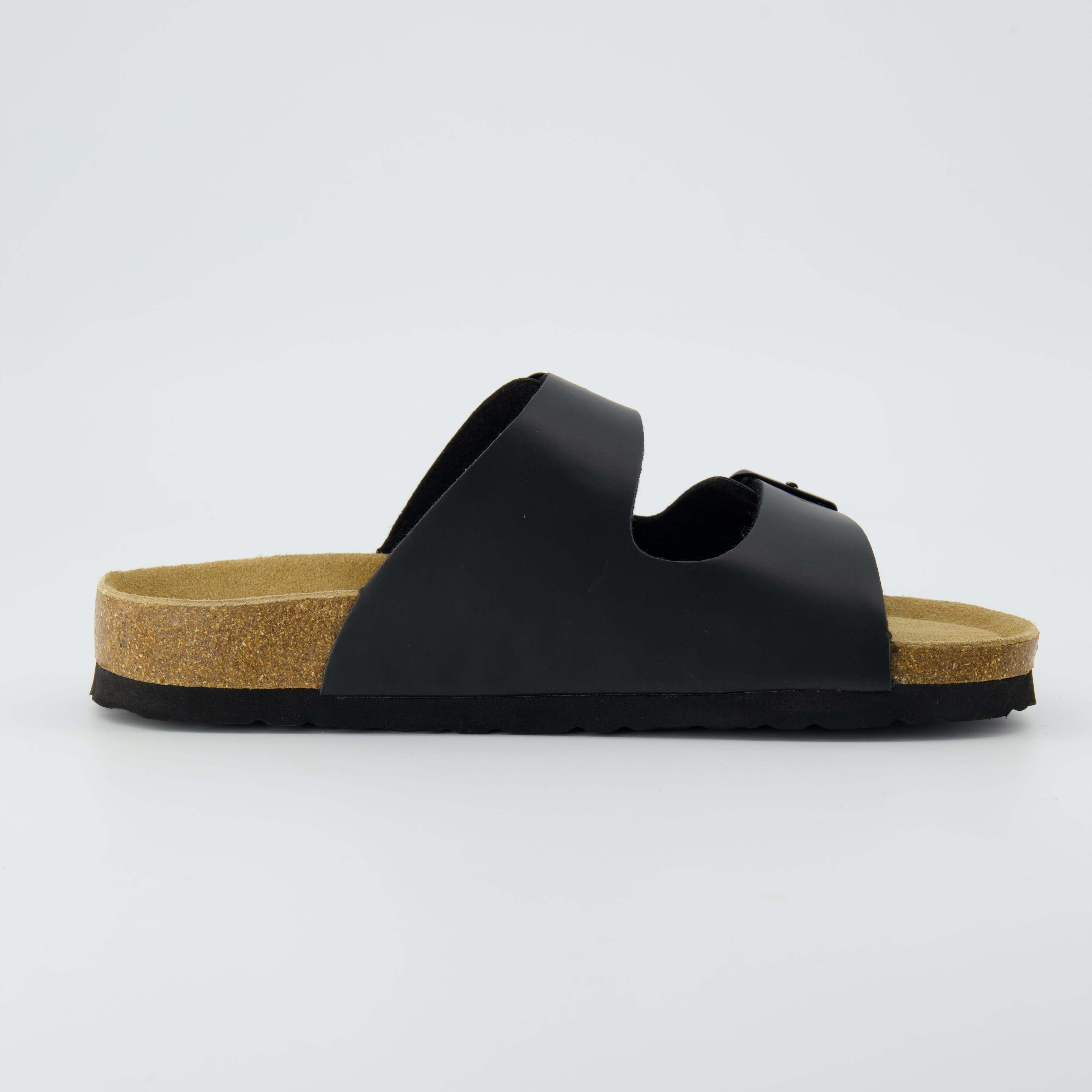 Lane Cork Footbed Sandal Black Oily