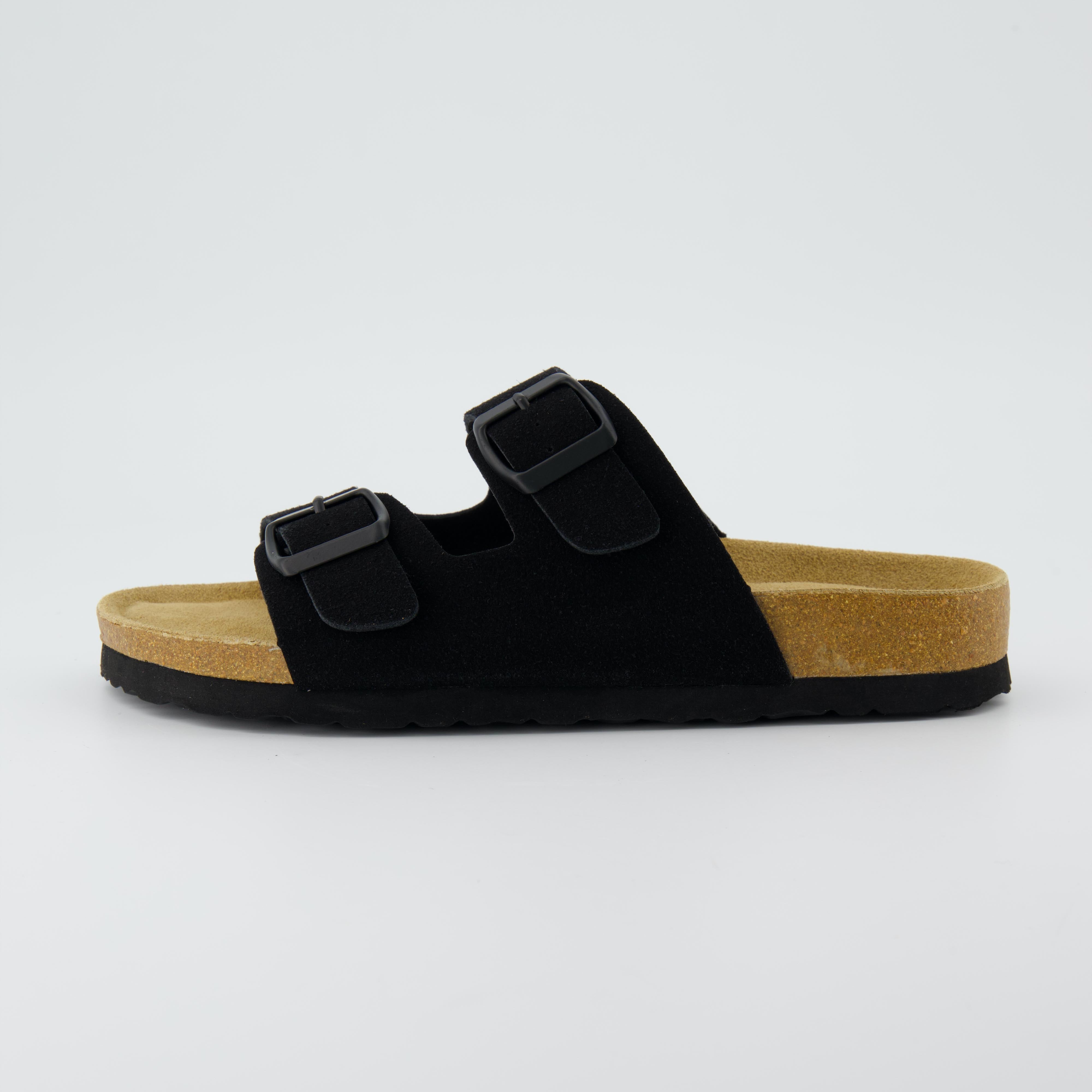 Lane Cork Footbed Sandal Suedes Black Suede
