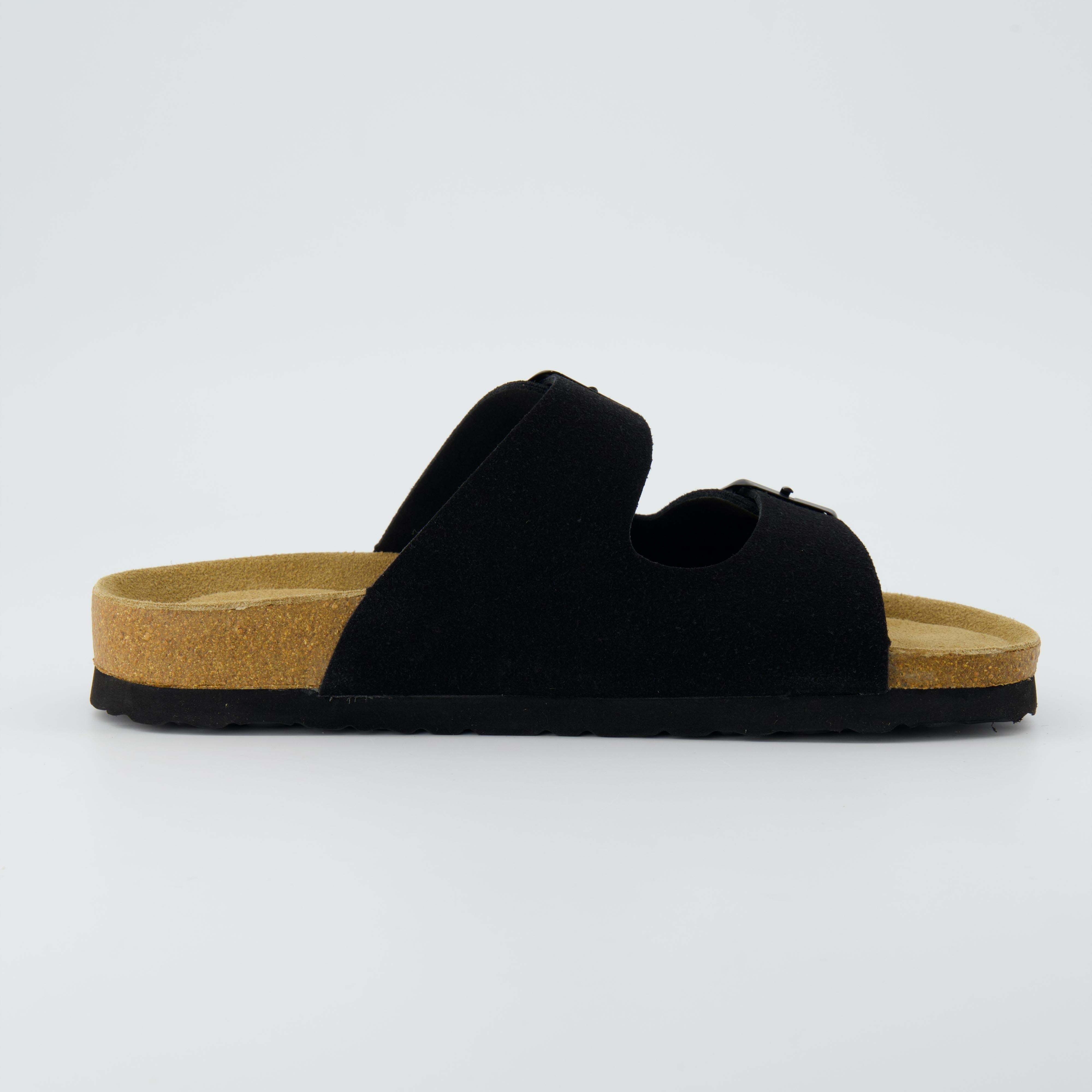 Lane Cork Footbed Sandal Suedes Black Suede