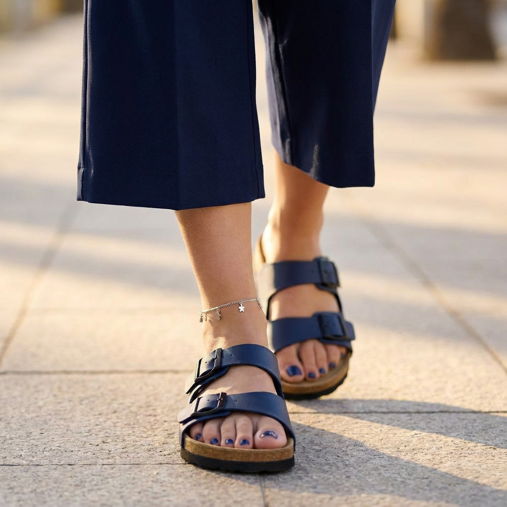 Lane Cork Footbed Sandal Navy Nappa
