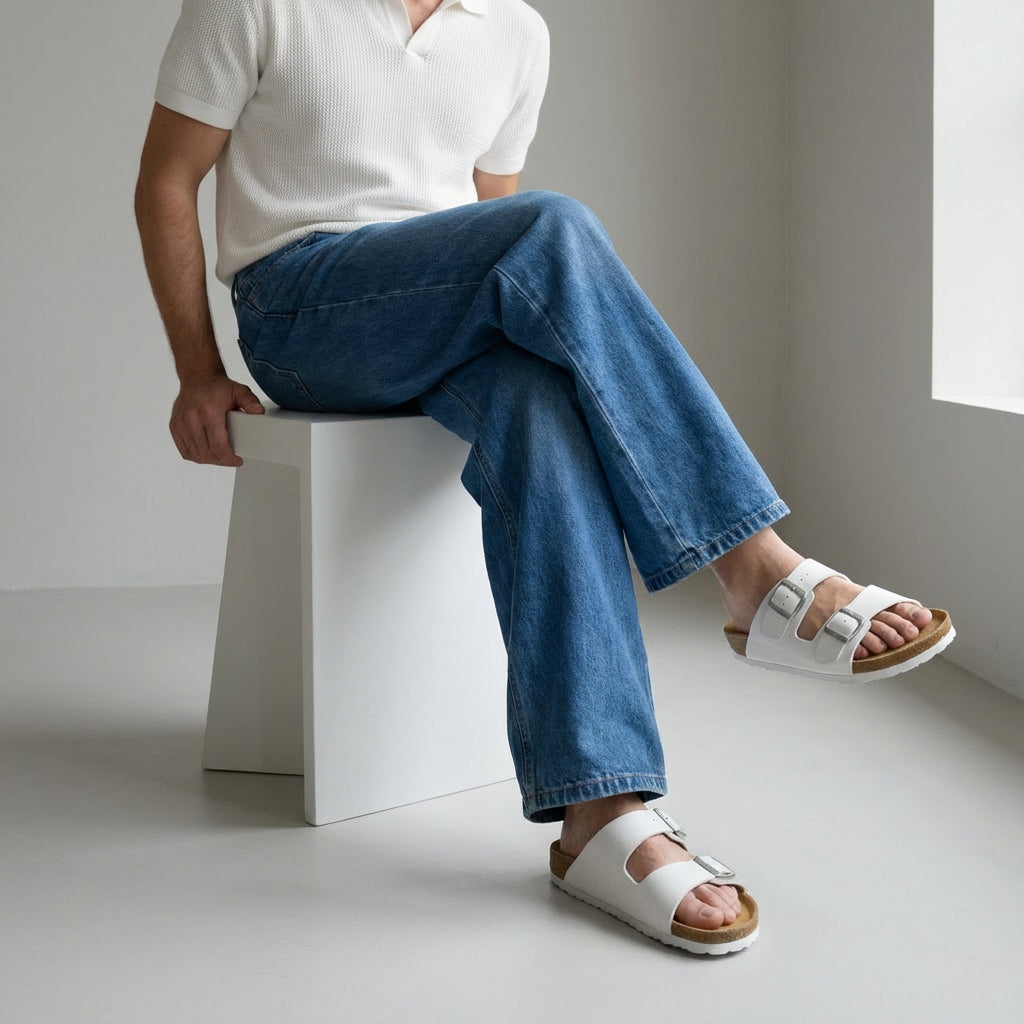 Lane Men's Cork Footbed Sandal White Nappa Medium