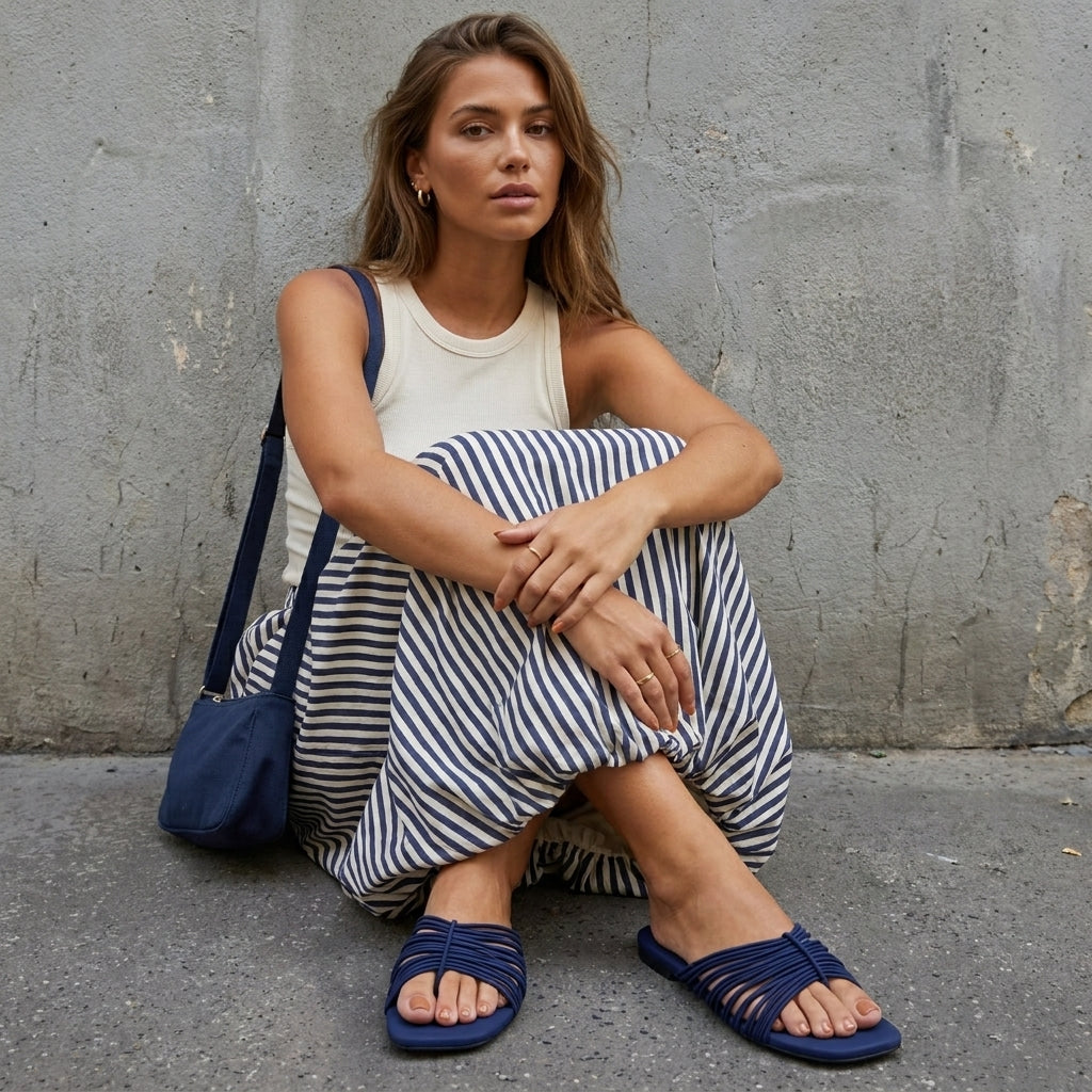 Lanky Strappy Sandals Navy Medium