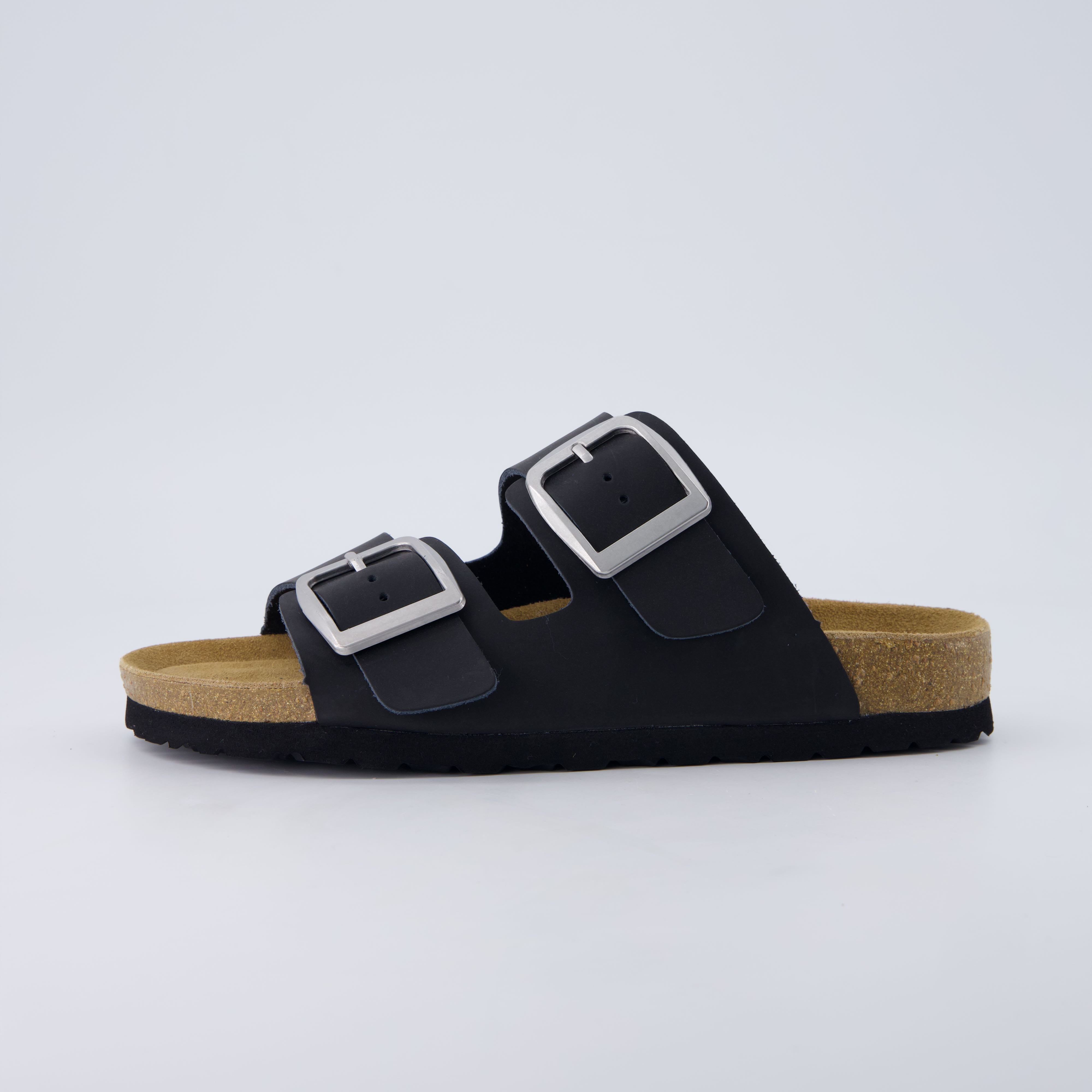 Laz Genuine Suede Slides Black