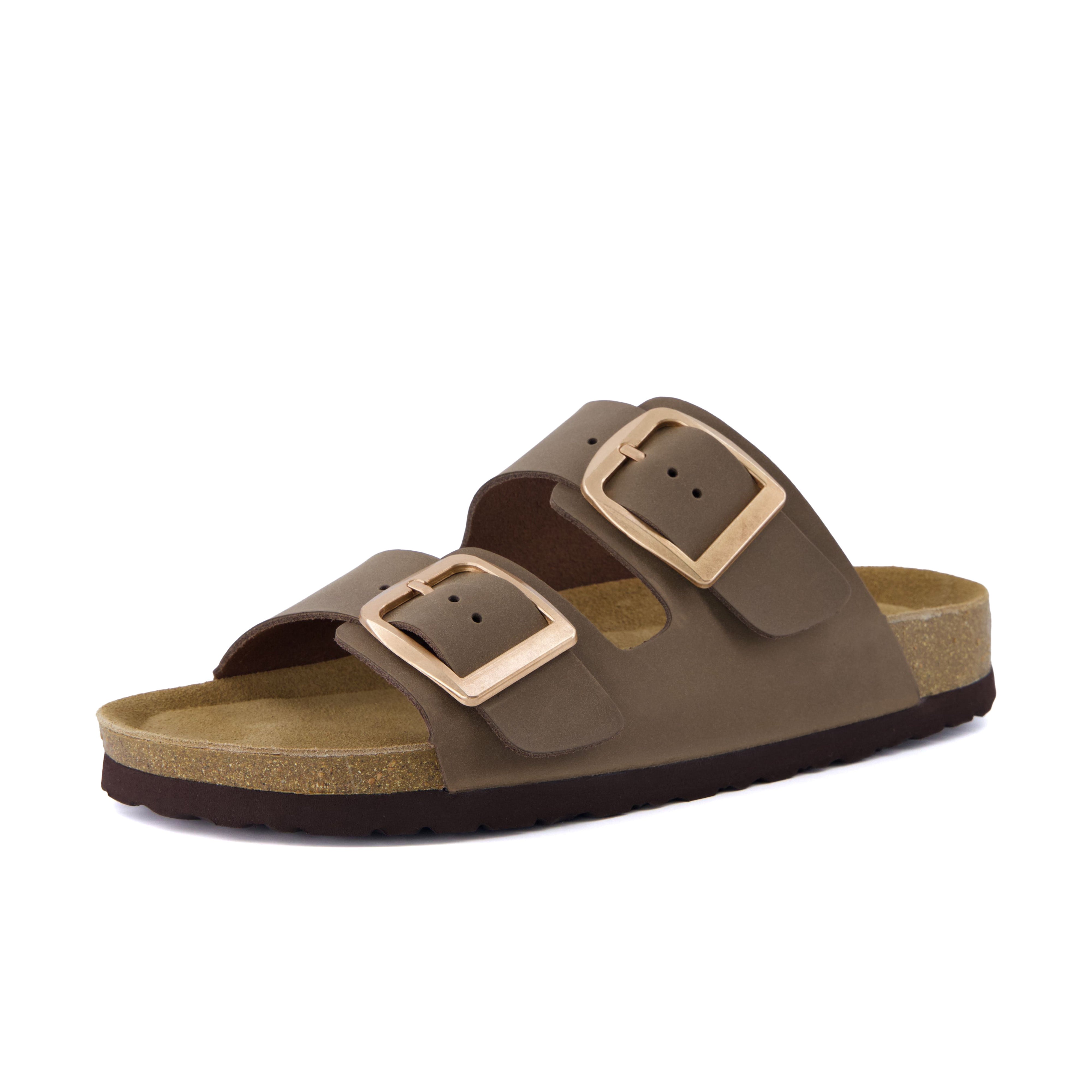 Laz Genuine Suede Slides Brown