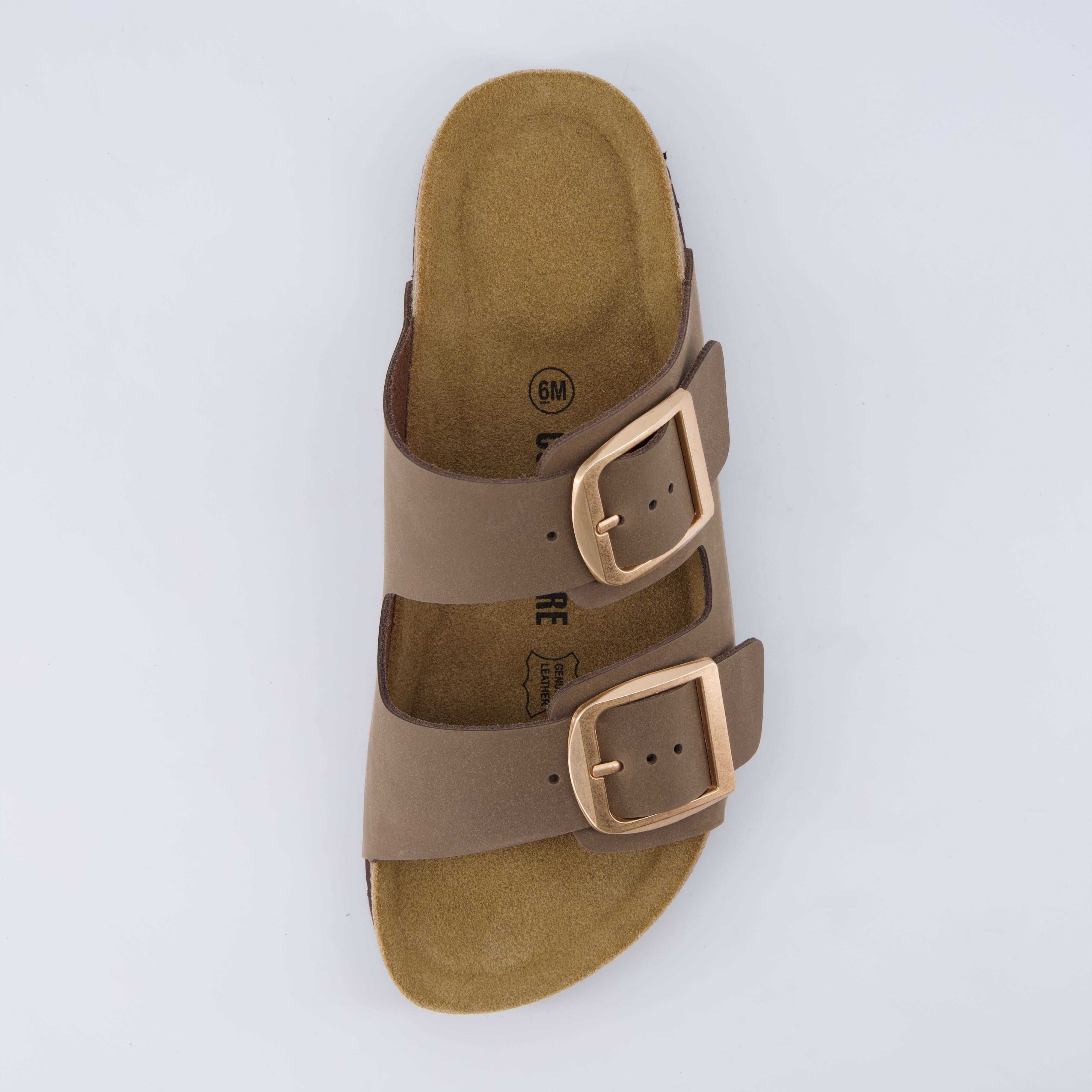 Laz Genuine Suede Slides Brown
