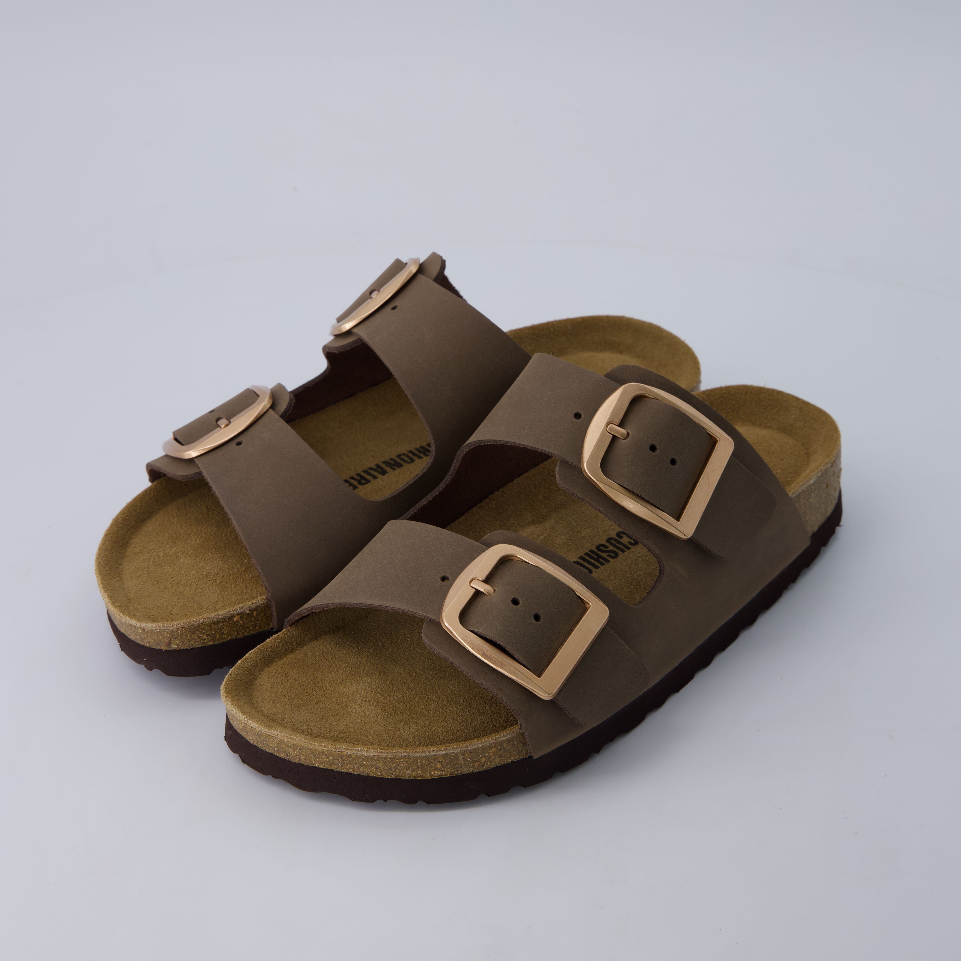 Laz Genuine Suede Slides Brown