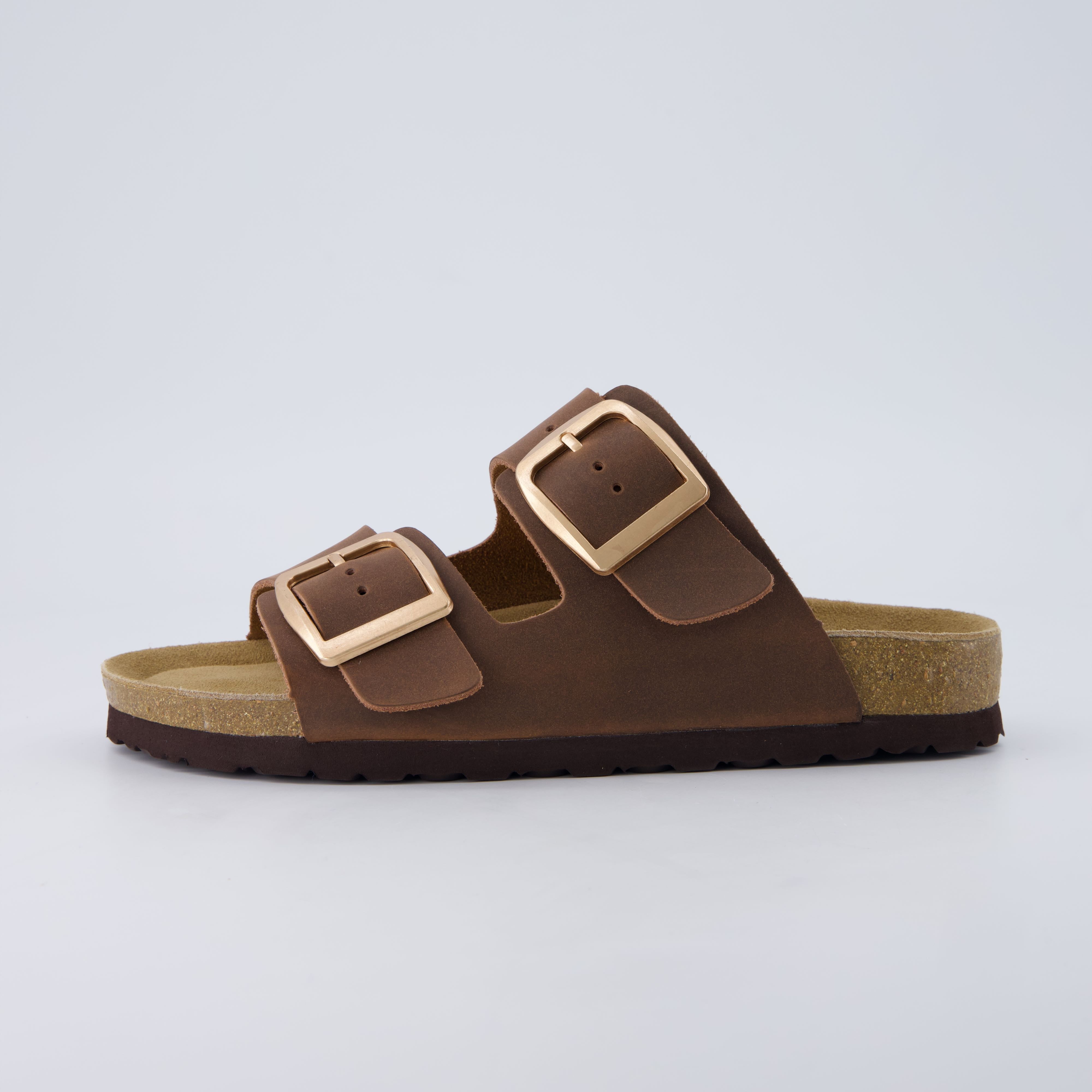 Laz Genuine Suede Slides Tobacco