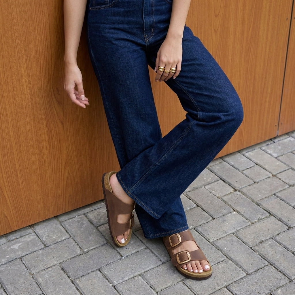 Laz Genuine Suede Slides Tobacco