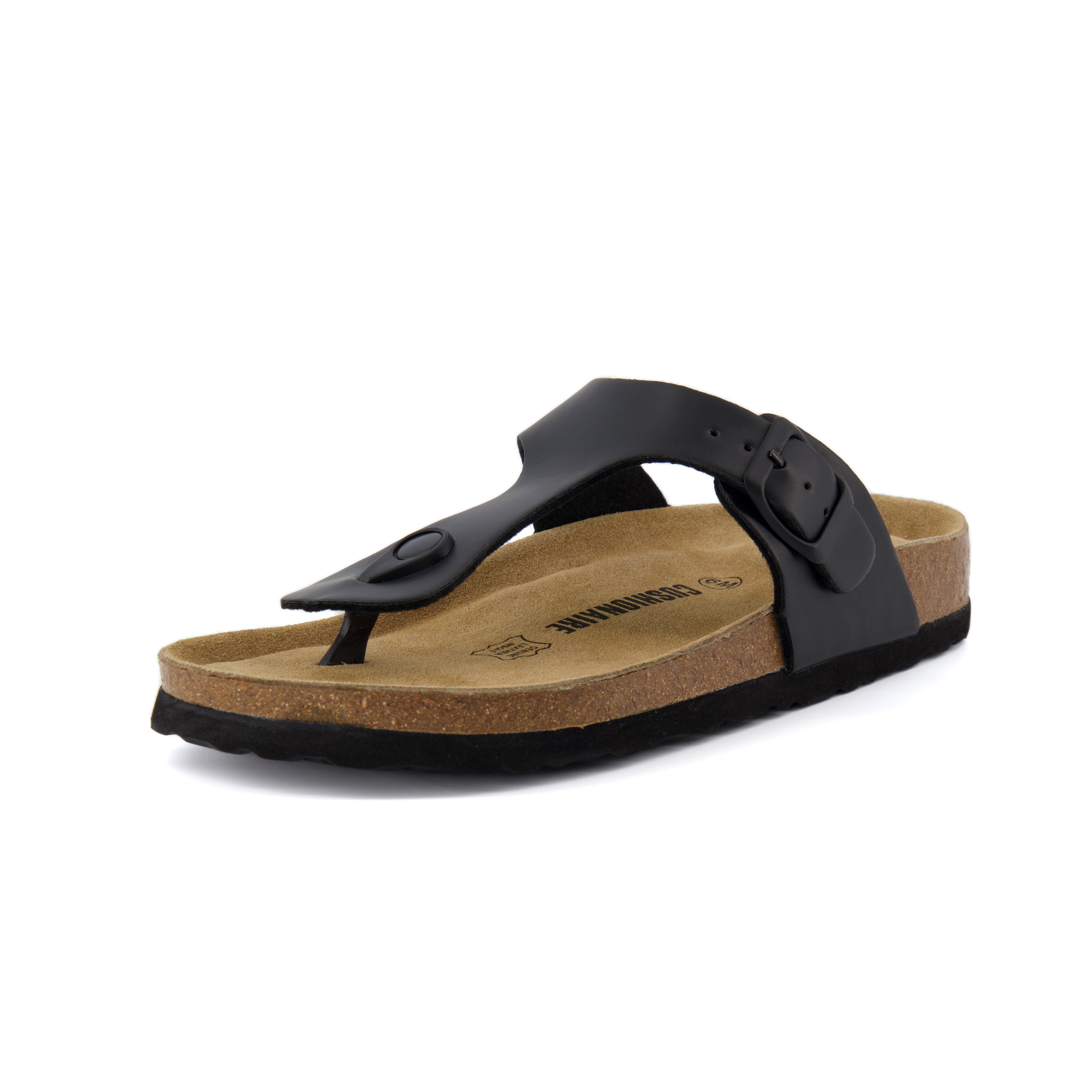 Leah Cork Footbed Thong Sandal Black Oily Medium