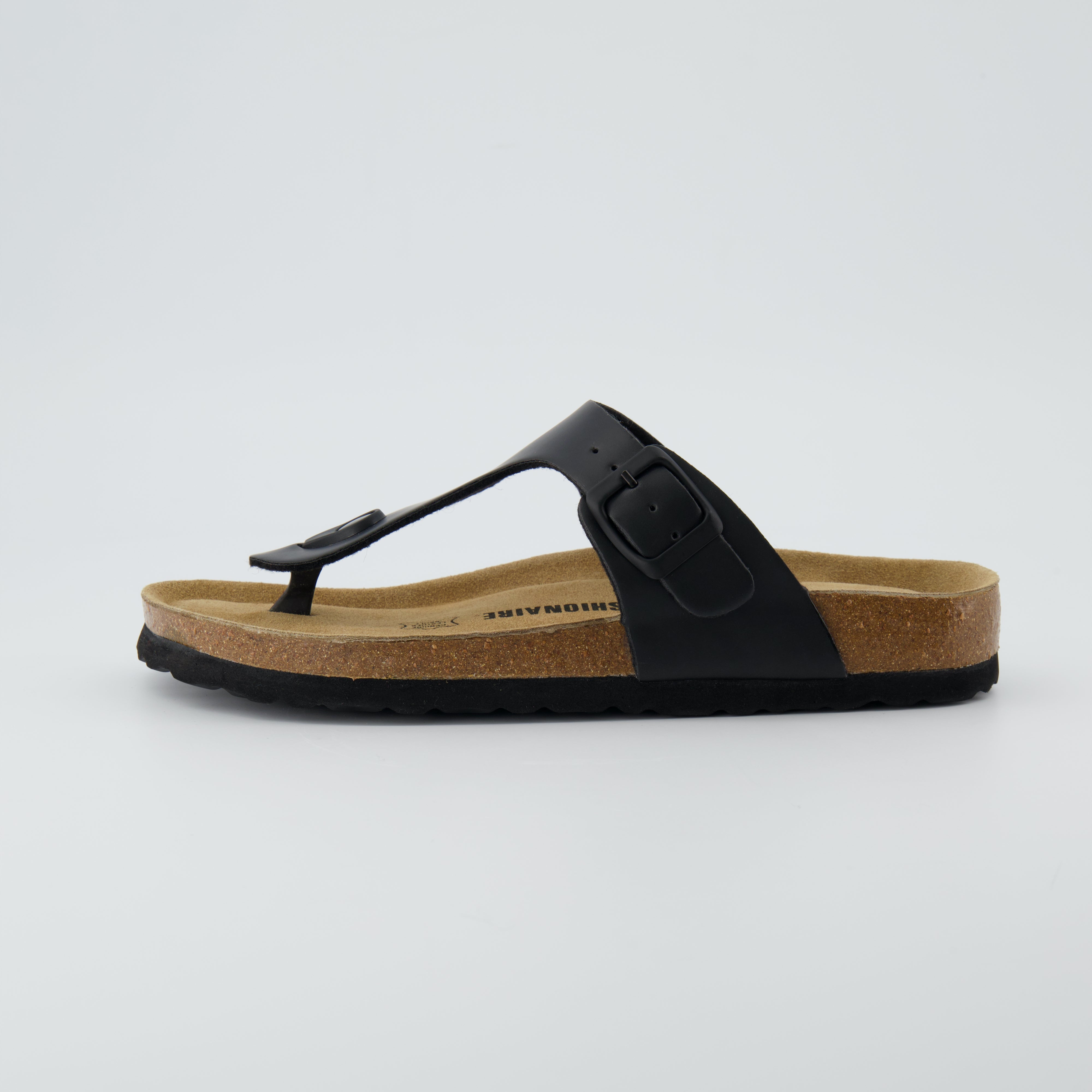 Leah Cork Footbed Thong Sandal Black Oily Medium