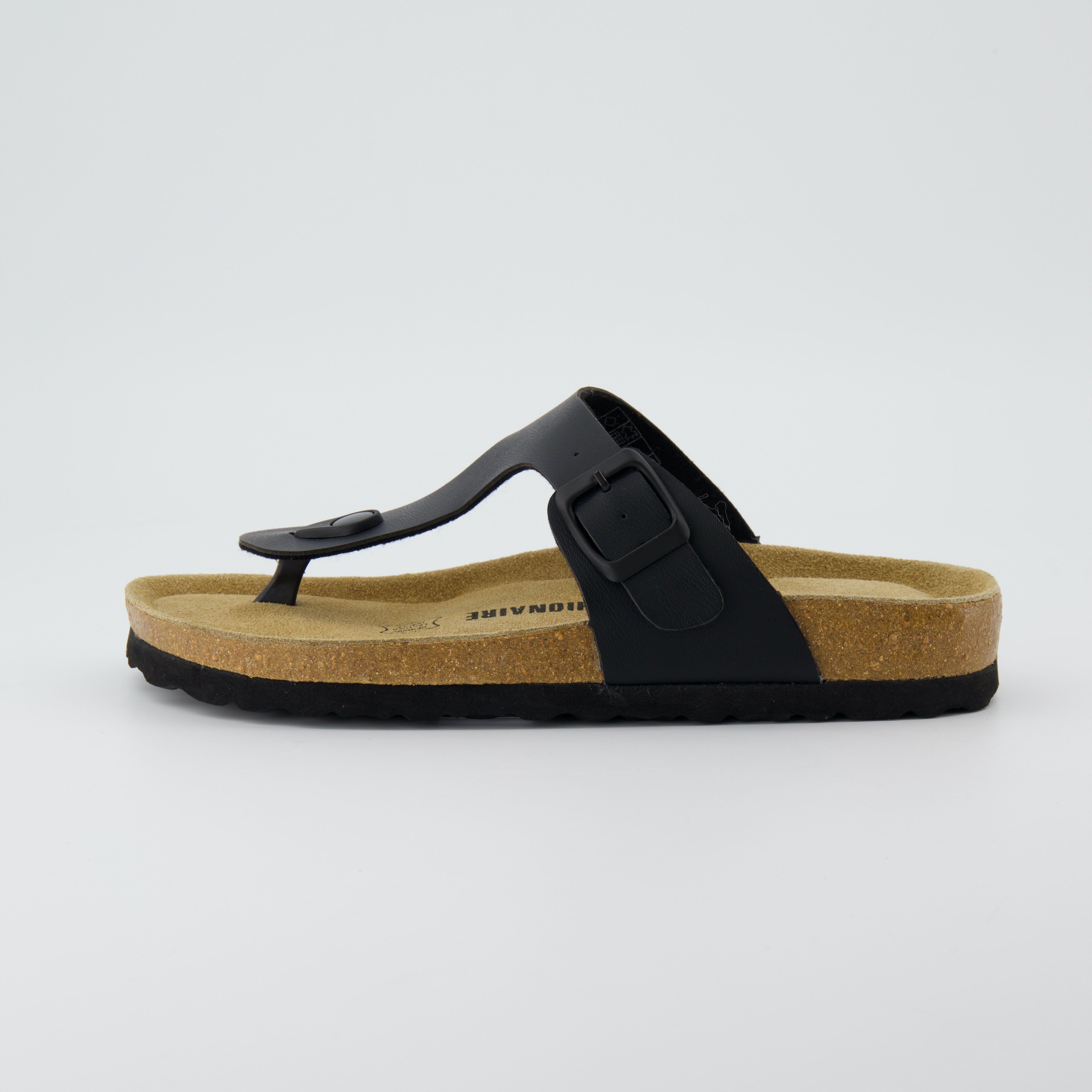 Leah Cork Footbed Thong Sandal Black Nappa