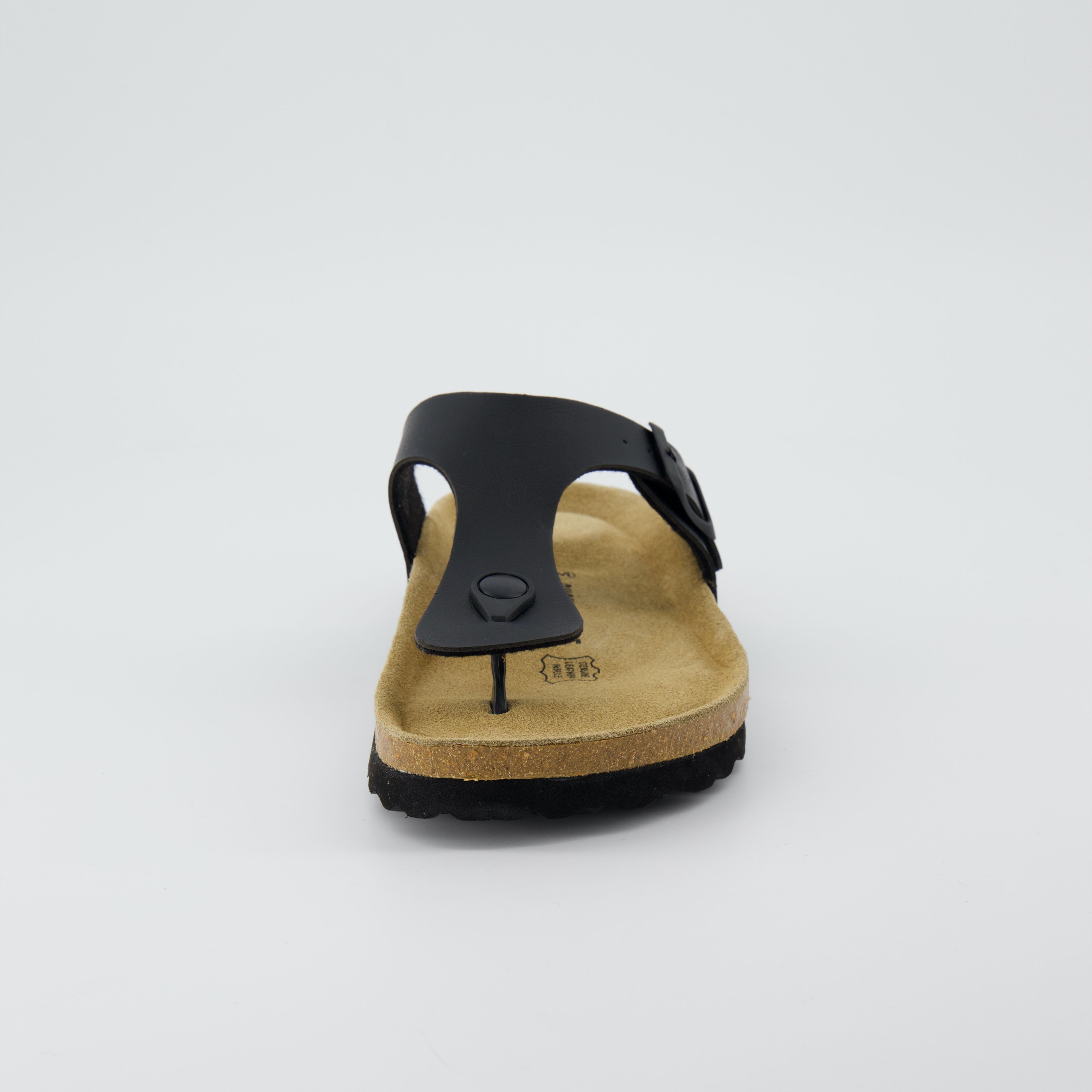 Leah Cork Footbed Thong Sandal Black Nappa