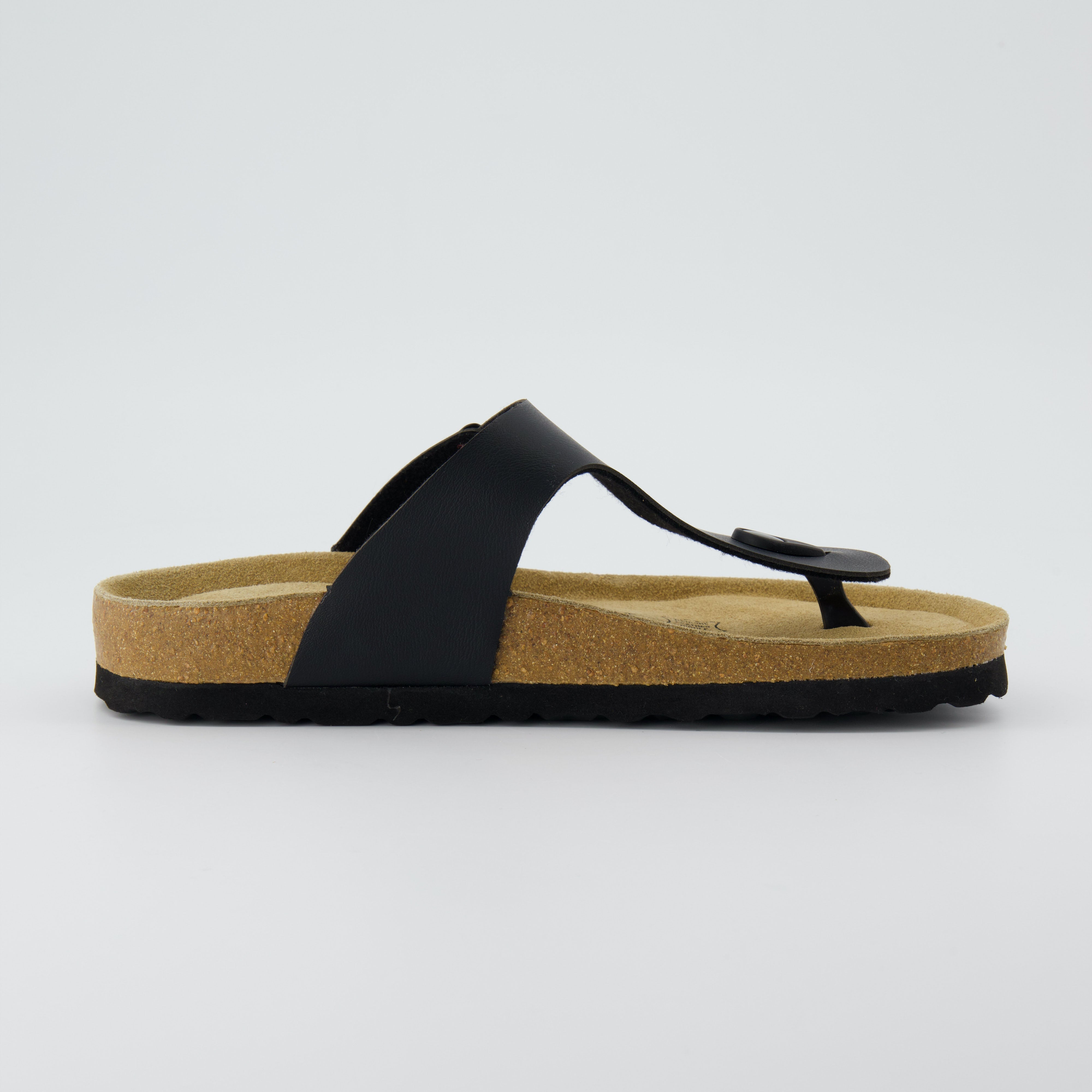 Leah Cork Footbed Thong Sandal Black Nappa
