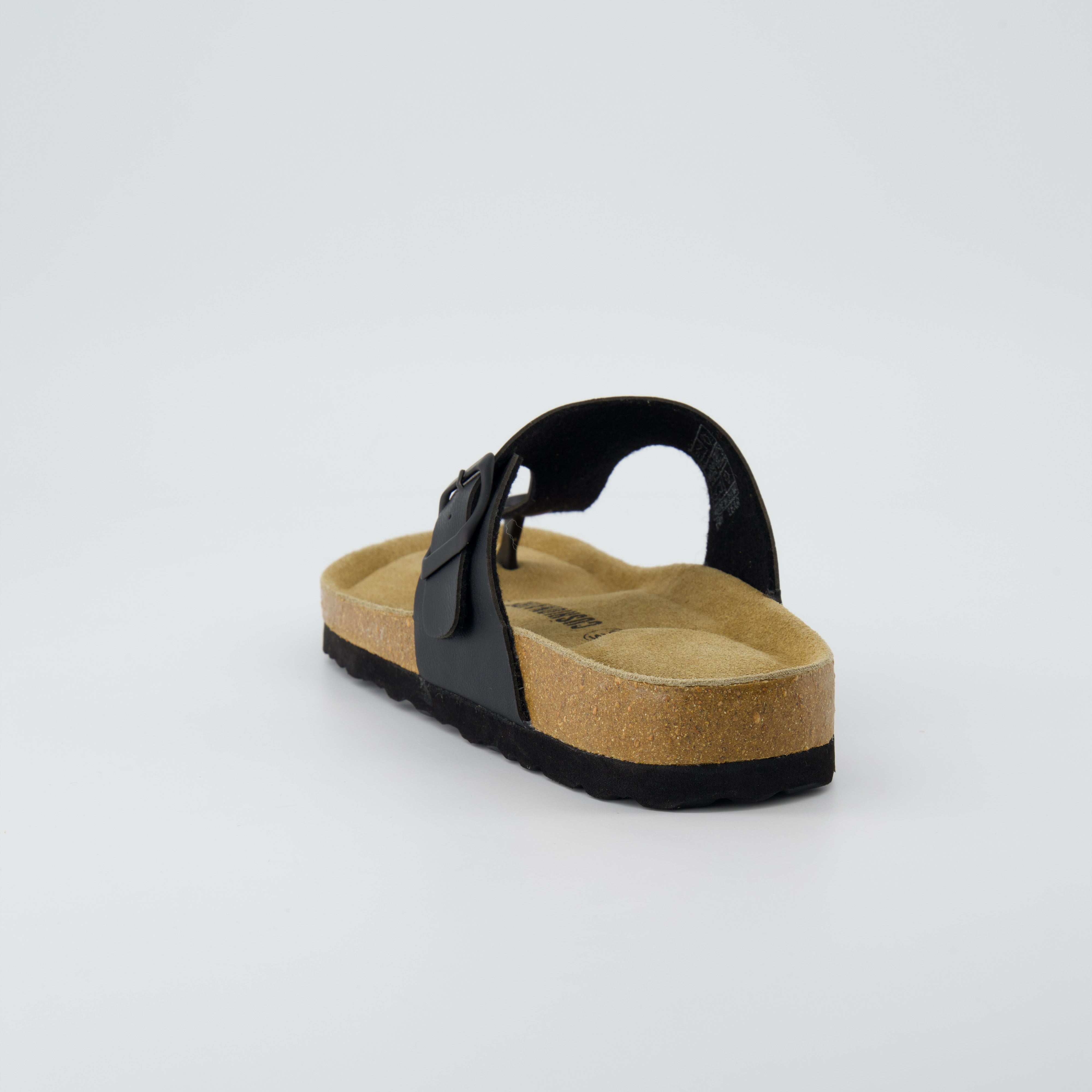 Leah Cork Footbed Thong Sandal Black Nappa