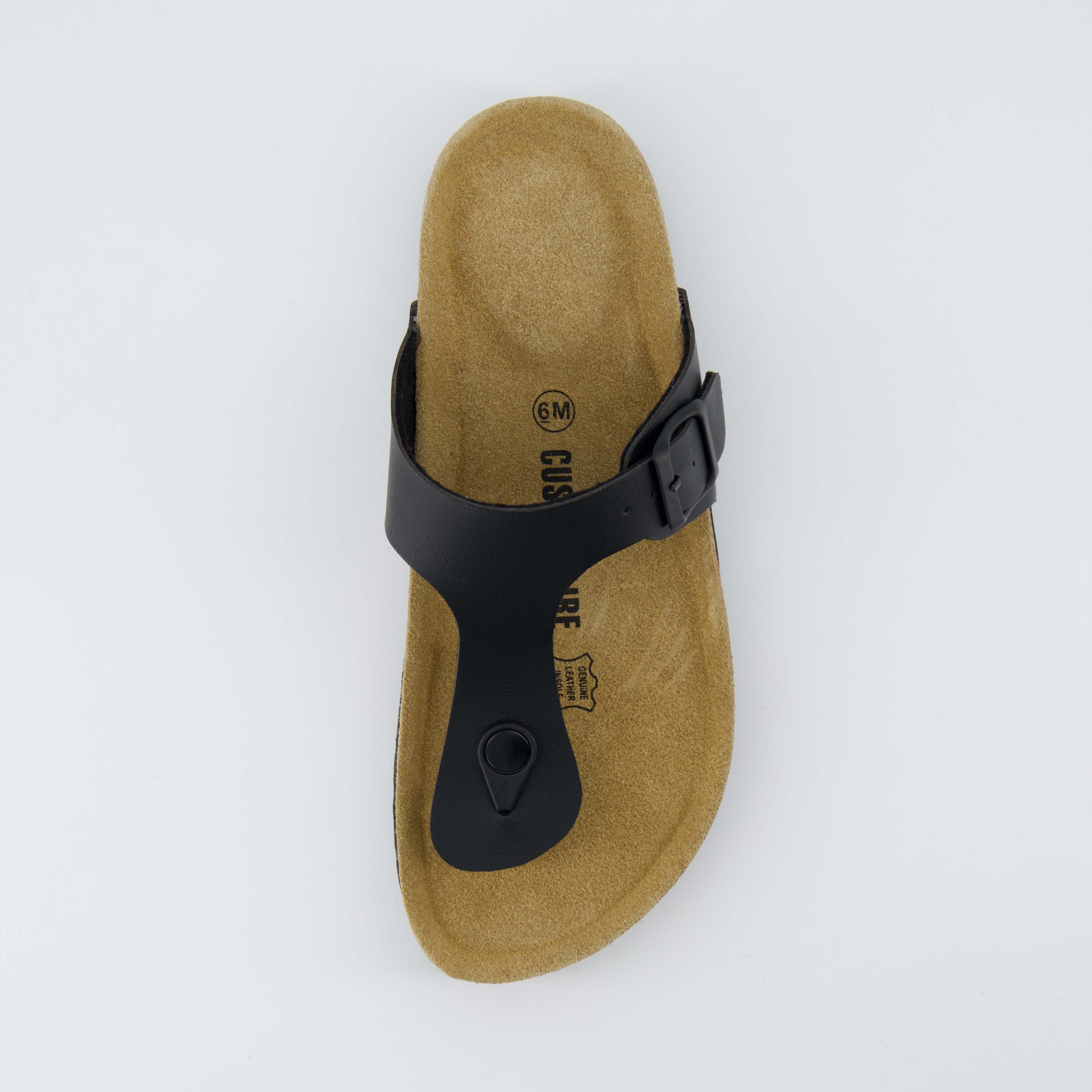 Leah Cork Footbed Thong Sandal Black Nappa