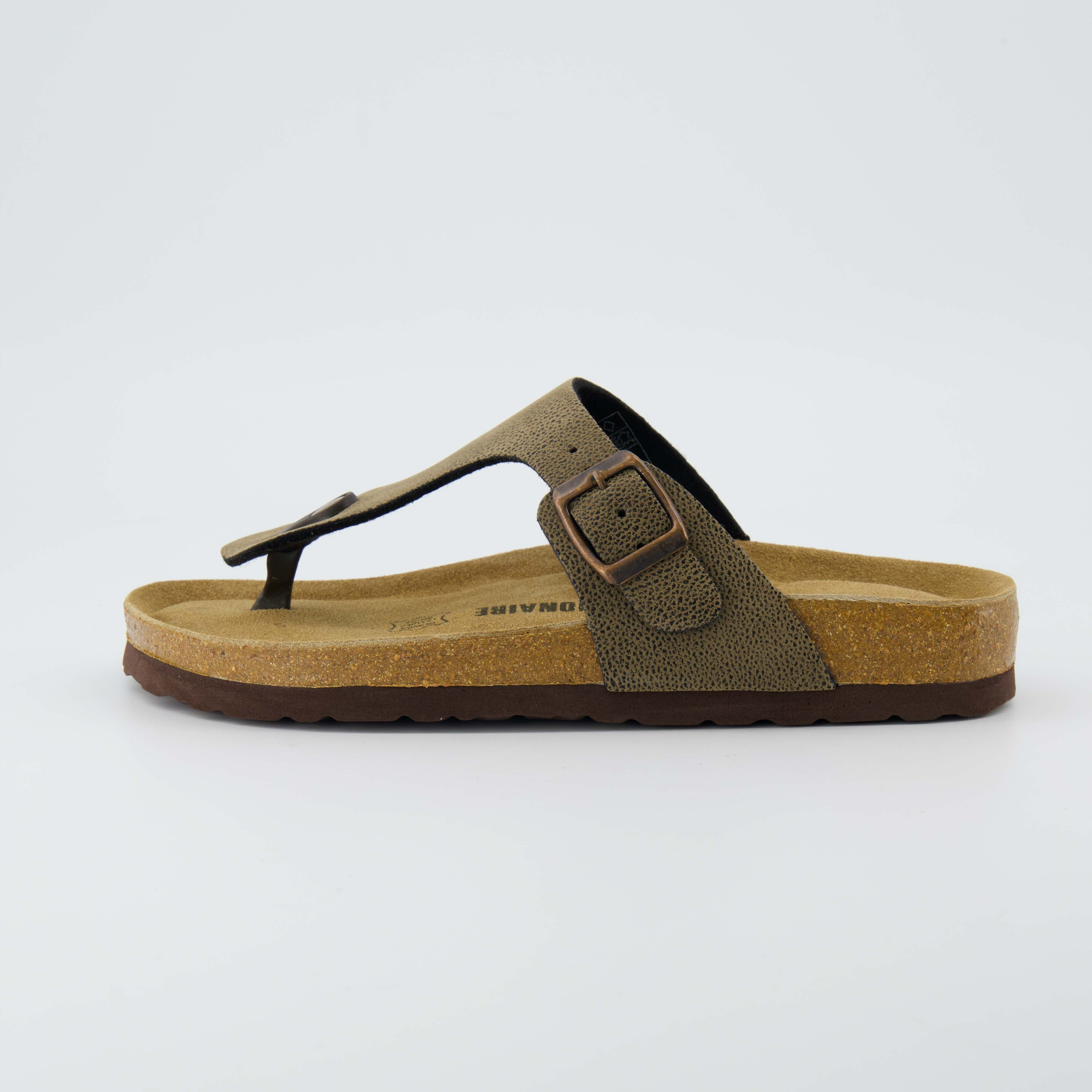 Leah Cork Footbed Thong Sandal Brown Rugged