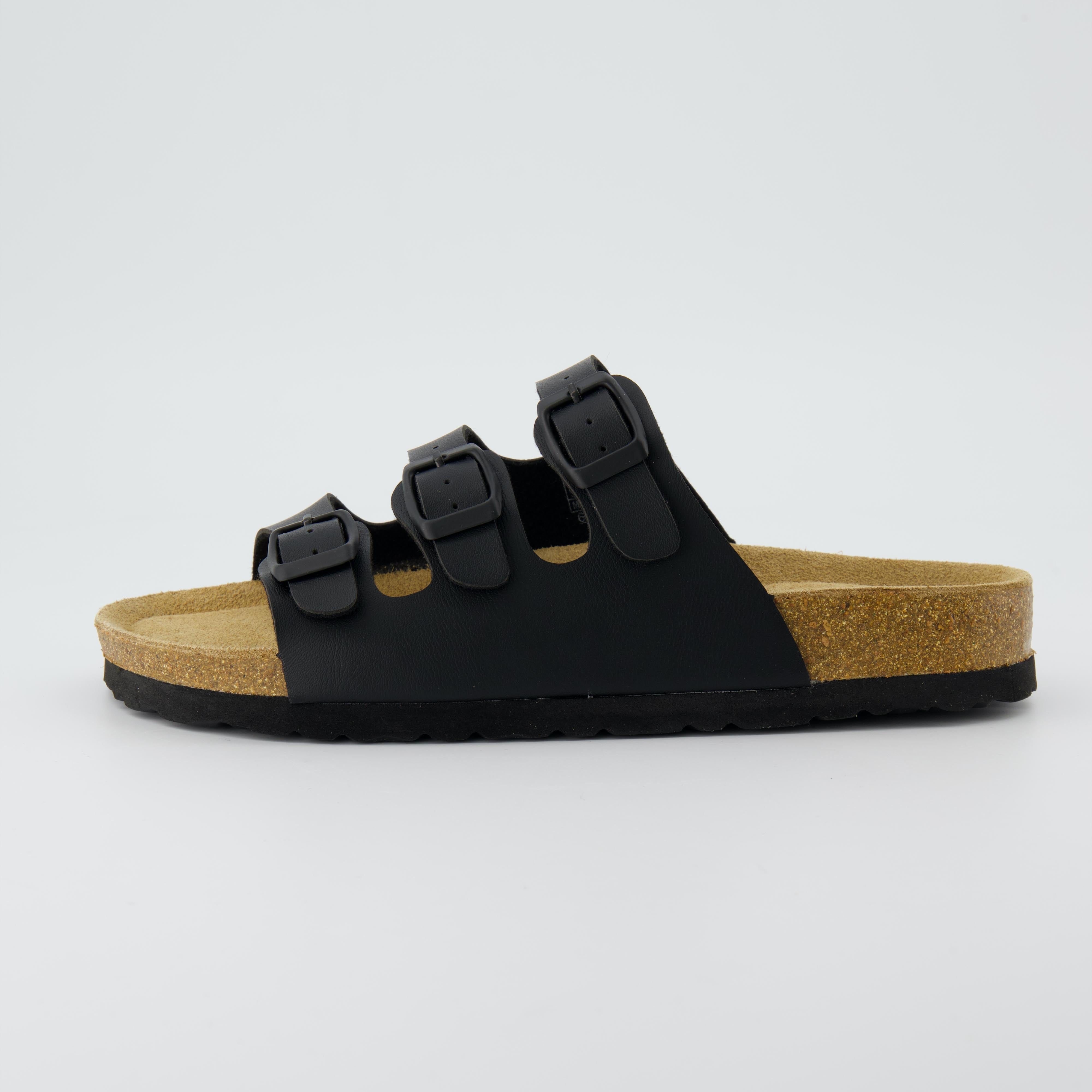Lela Cork Footbed Sandal Black Nappa Medium