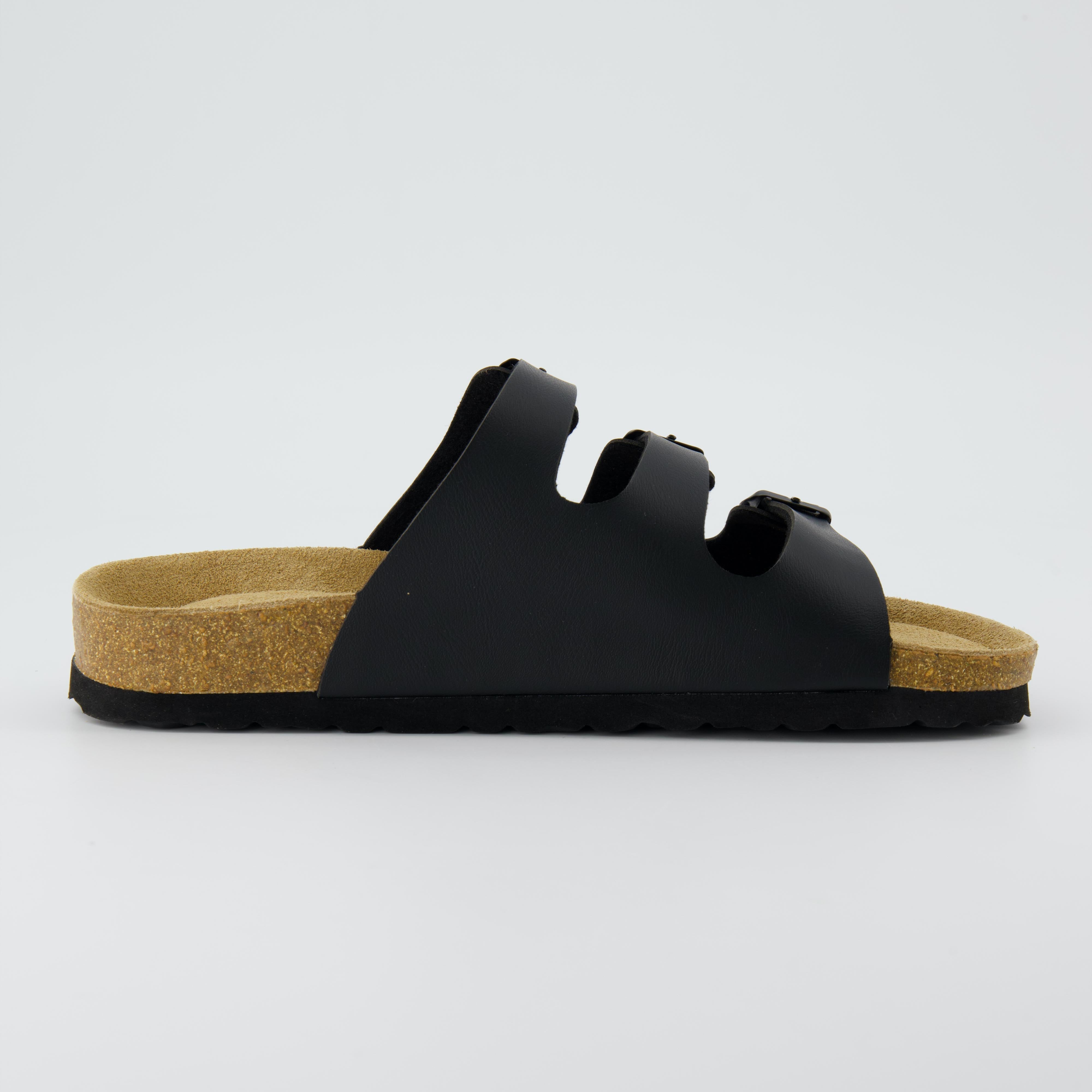 Lela Cork Footbed Sandal Black Nappa Medium